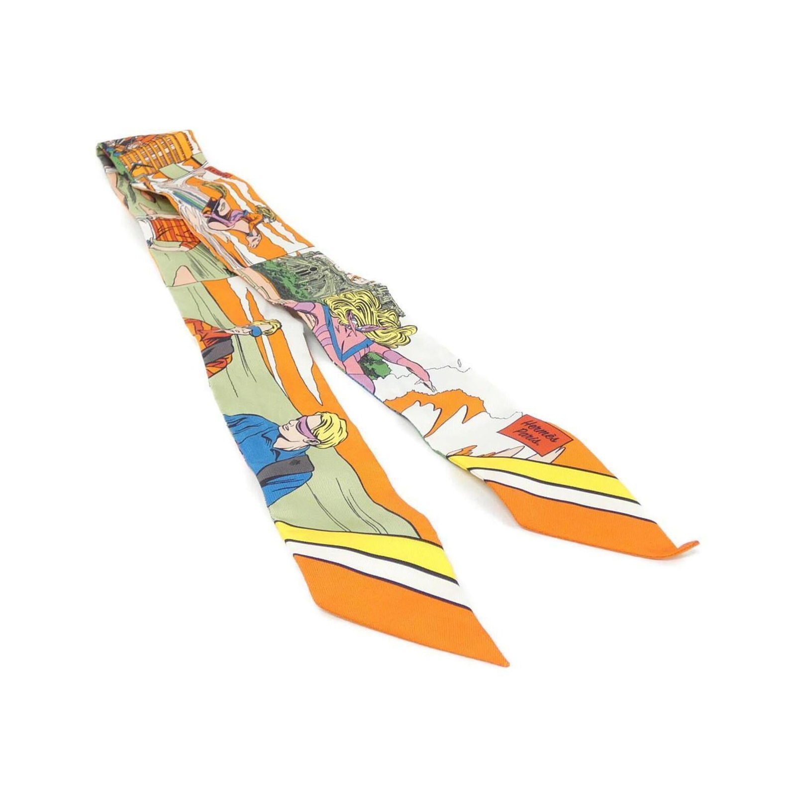 Silk Hermes Scarf: Silk Hermes Scarf Silk from the renowned French fashion house, this vibrant orange Hermes scarf boasts a striking 5cm x 86cm size, perfectly balanced by its elegant 1.96'' x 33.85'' proportions. Made
