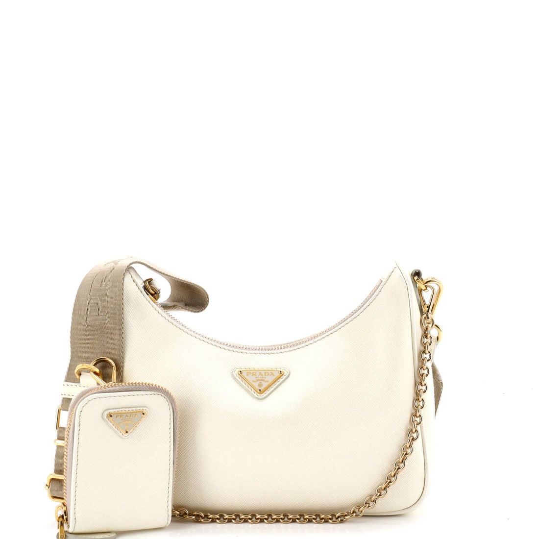 Saffiano Leather Small Prada Re-Edition 2005 Shoulder Bag: Saffiano Leather Small Prada Re-Edition 2005 Shoulder Bag Saffiano Leather Small Prada Re-Edition 2005 Shoulder Bag features a crisp white exterior and sleek design. Made from high-quality Saffiano le