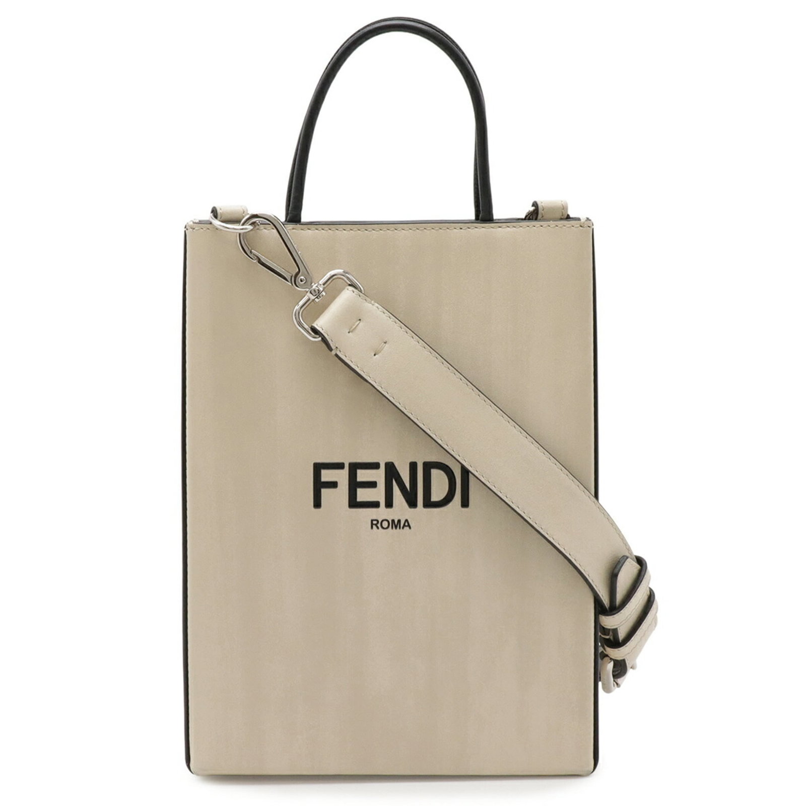 Shoulder Bag Leather Fendi Handbag: Shoulder Bag Leather Fendi Handbag Shoulder bag made from high-quality leather, available in beige and black colors, with a size of 24.5cm x 18.5cm x 8cm. The bag features a classic design with a time
