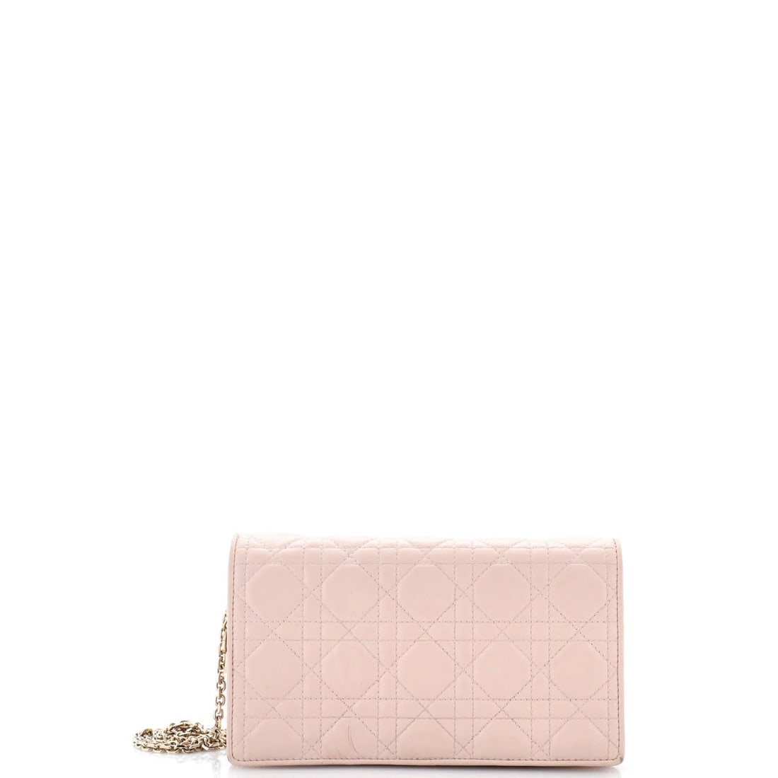 Lady Dior Chain Pouch Cannage Quilt Lambskin: Lady Dior Chain Pouch Cannage Quilt Lambskin Pink Lady Dior Chain Pouch Cannage Quilt Lambskin Clutch features a quilted design and chain-link strap, with heavy corner wear and edge wear on the