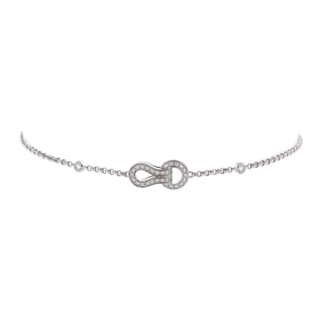 Agrafe Cable Chain Bracelet with Diamonds 18K White Gold Cartier: Agrafe Cable Chain Bracelet with Diamonds 18K White Gold Cartier 18K White Gold Agrafe Cable Chain Bracelet with Diamonds is a stunning piece featuring a signature from the renowned designer. This