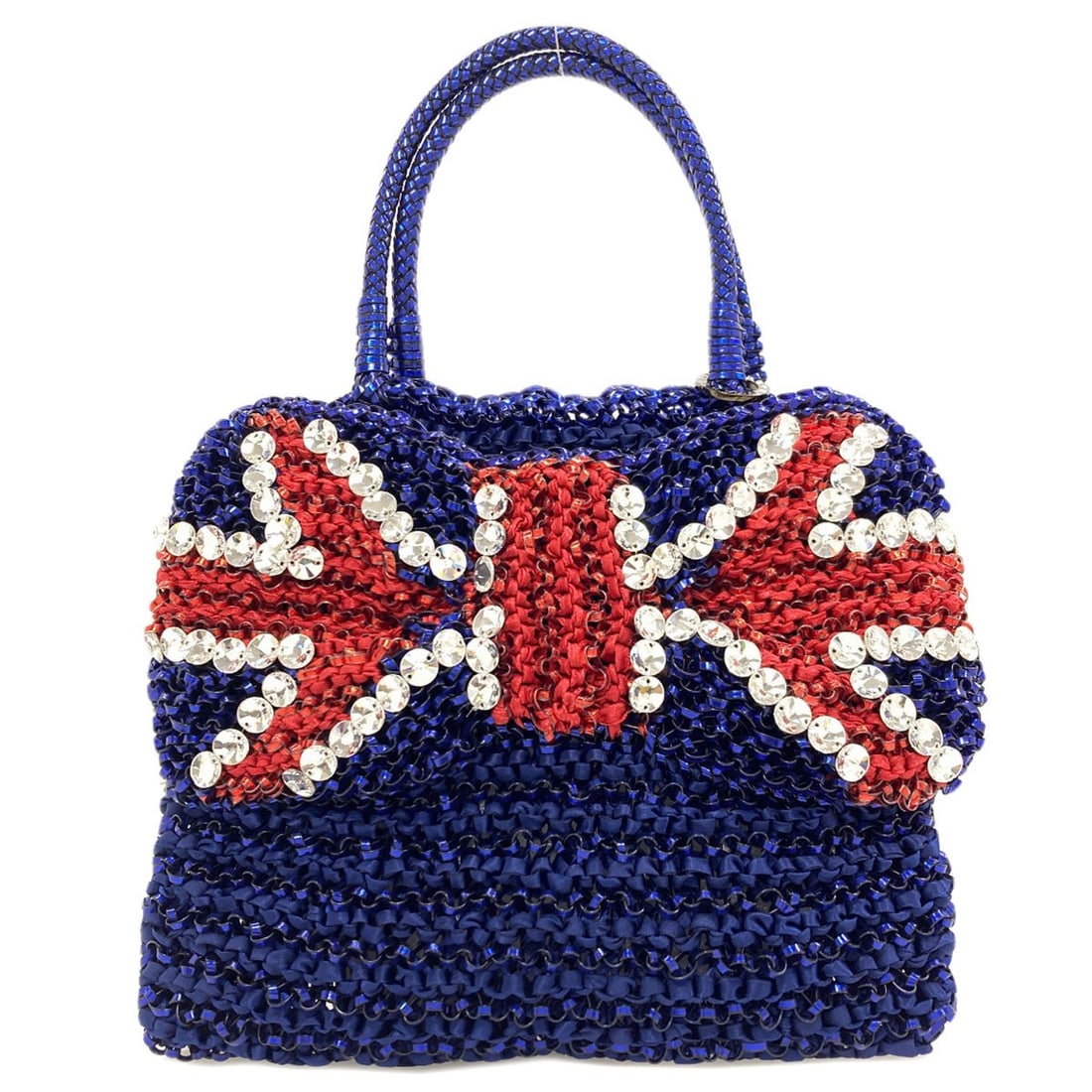 Anteprima Wire Bag With Union Jack Pattern (British Flag) Handbag Pvc: Anteprima Wire Bag With Union Jack Pattern (British Flag) Handbag Pvc Navy PVC handbag with a distinctive Union Jack pattern, adding a touch of British flair to any outfit. Made from durable PVC mater