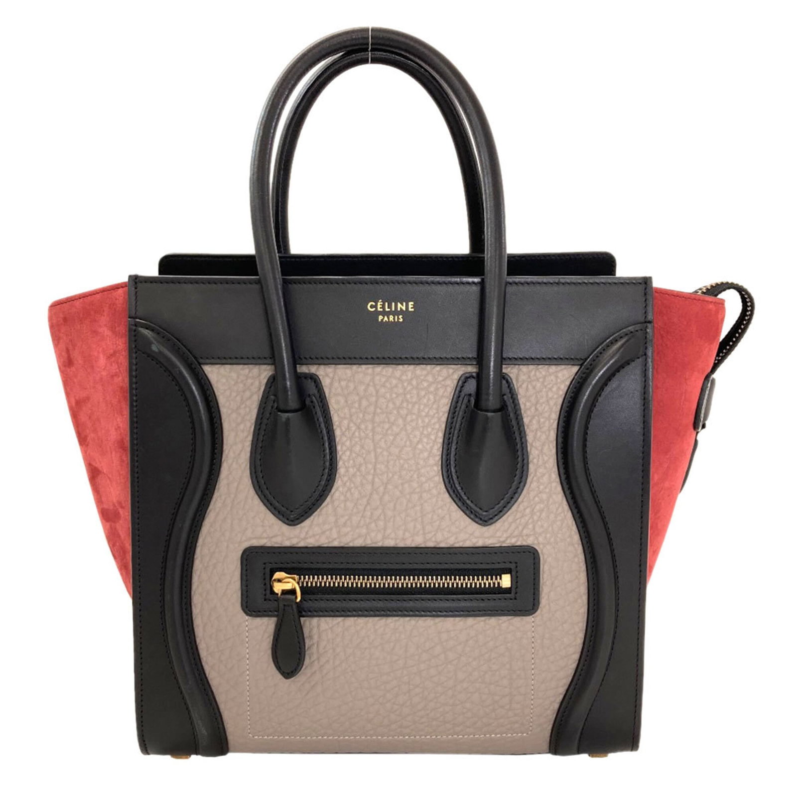Celine Handbag Leather: Celine Handbag Leather Calfskin leather construction provides a luxurious feel and durability. The sleek black, gray, and red color options offer versatility for any style. Measuring 26cm x 40cm x