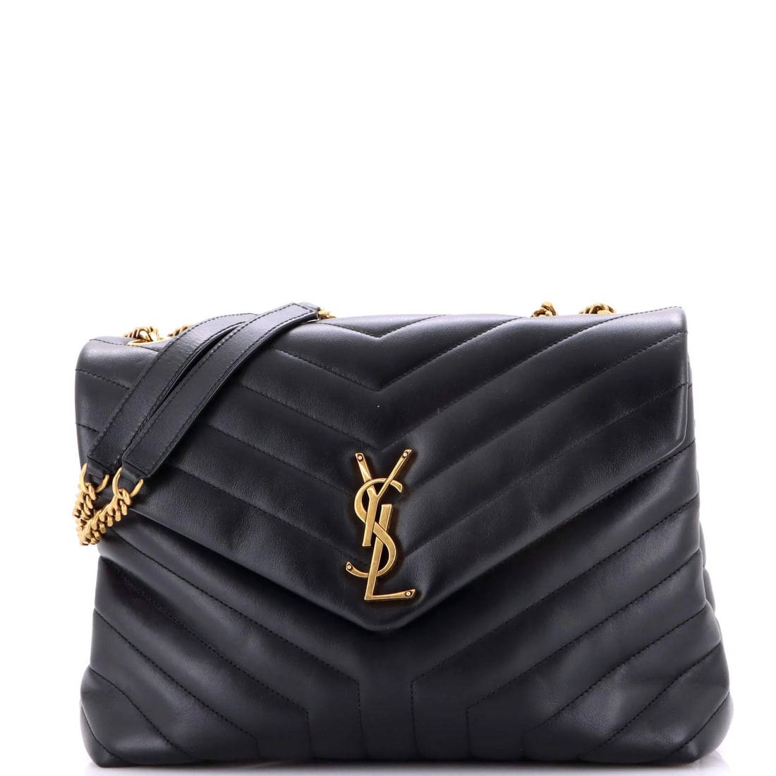 Loulou Medium Leather Bag Matelasse Chevron Shoulder Saint Laurent: Loulou Medium Leather Bag Matelasse Chevron Shoulder Saint Laurent The Saint Laurent Loulou Medium Leather Bag features a striking matelasse chevron design in black leather, with a classic shoulder