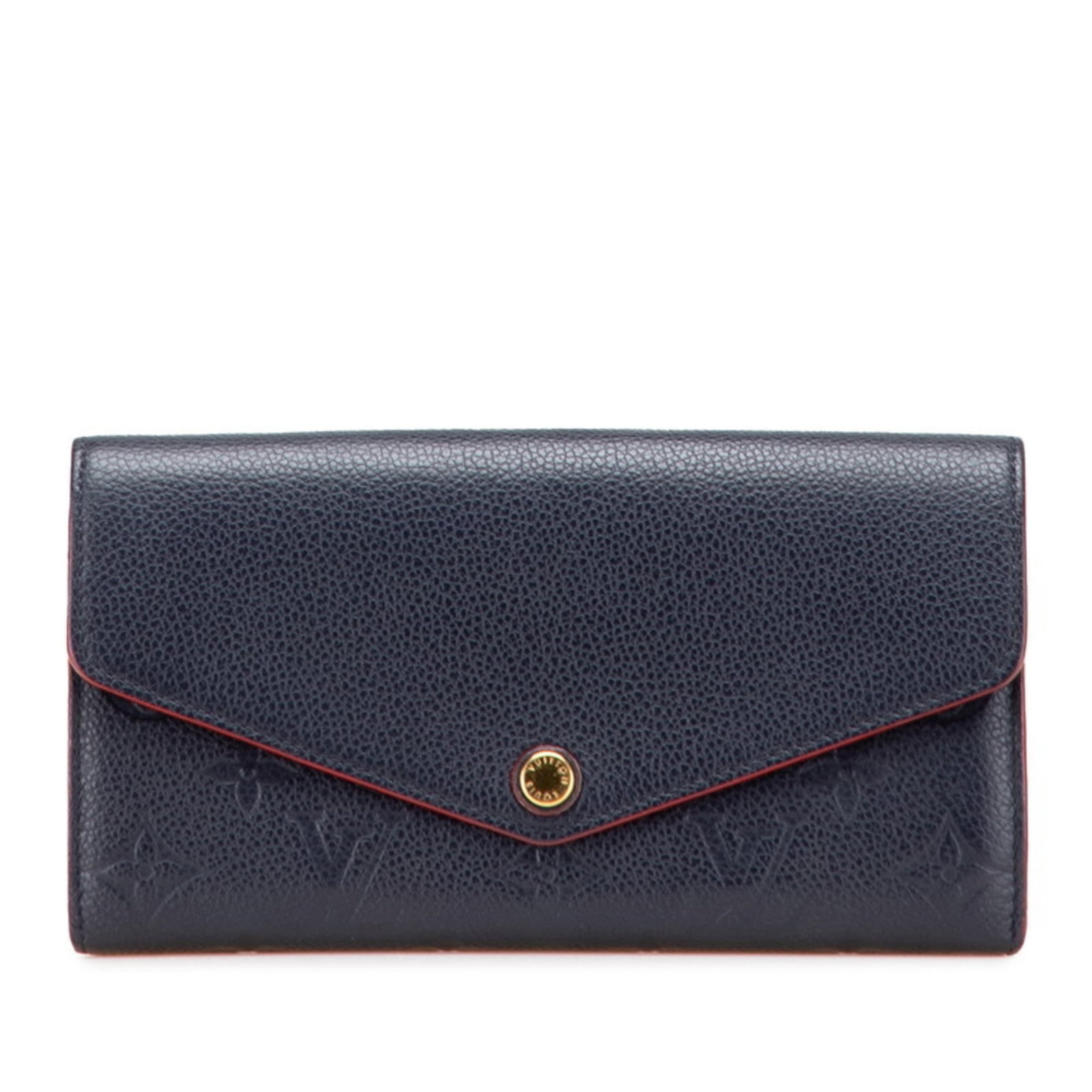 Leather Wallet Bi Fold Louis Vuitton: Leather Wallet Bi Fold Louis Vuitton Marine rouge and Navy leather come together in this elegant bi-fold wallet from Louis Vuitton's Monogram Empreinte line, measuring 10cm x 19cm x 2.5cm. The item is