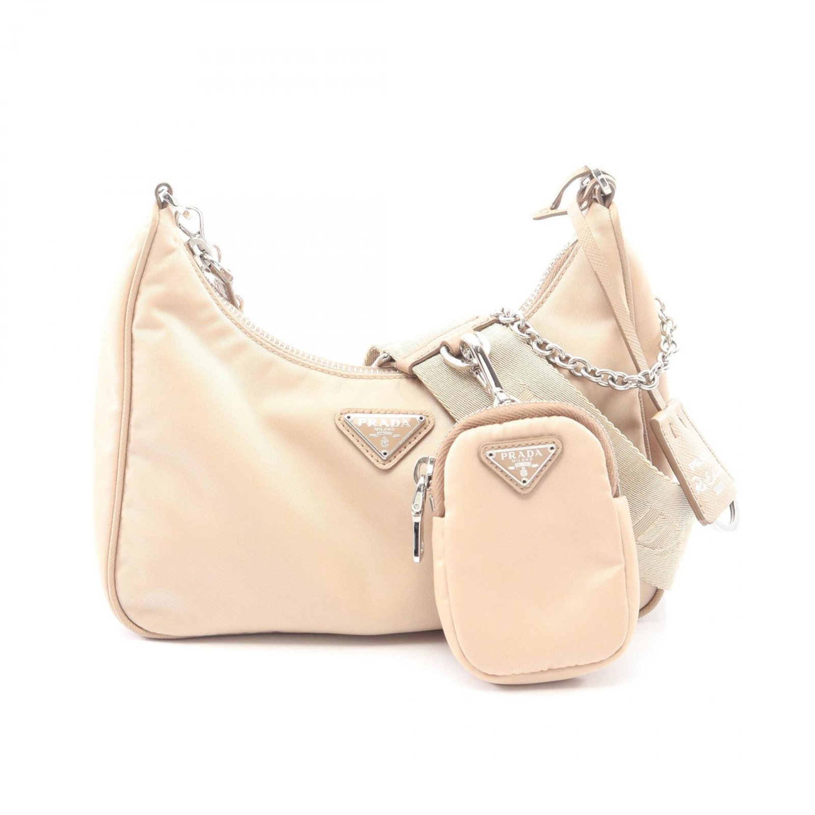 Handbag Prada Nylon Leather Shoulder Pouch: Handbag Prada Nylon Leather Shoulder Pouch Saffiano leather outer shell adds a touch of sophistication to this Prada Nylon Leather Shoulder Pouch, featuring a classic design with clean lines and a spa