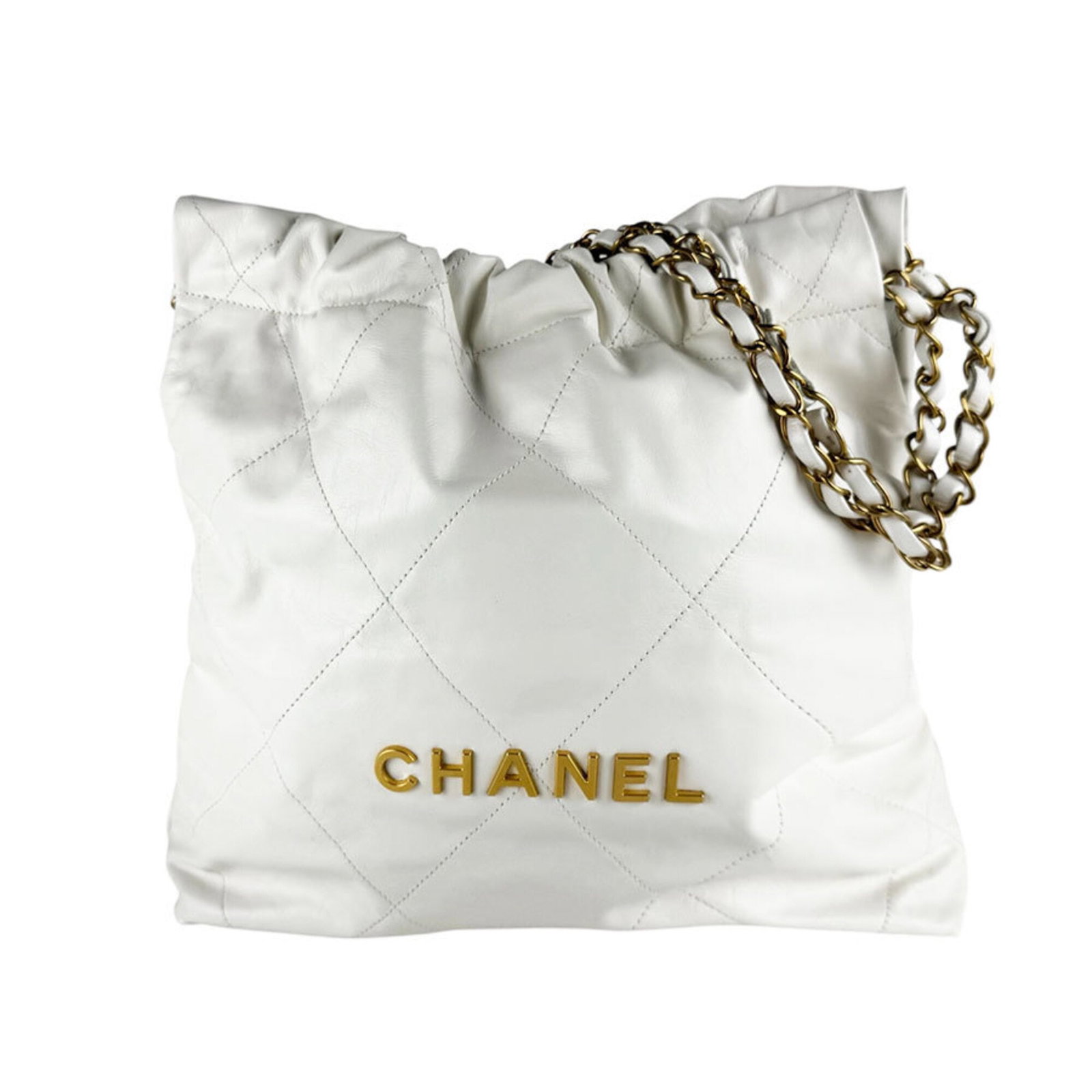 Shoulder Bag Leather Chanel: Shoulder Bag Leather Chanel White leather shoulder bag from Chanel, measuring 32cm x 36cm x 8cm, crafted with high-quality materials. This stylish bag features a classic design with clean lines and a 