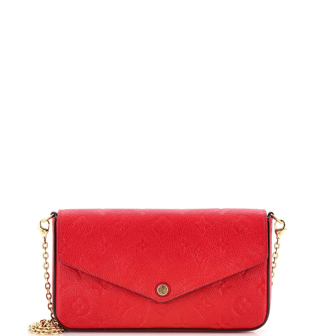Monogram Empreinte Leather Louis Vuitton Felicie Pochette: Monogram Empreinte Leather Louis Vuitton Felicie Pochette Red Monogram Empreinte Leather Louis Vuitton Felicie Pochette with distinctive exterior color and interior fabric, featuring a classic cross