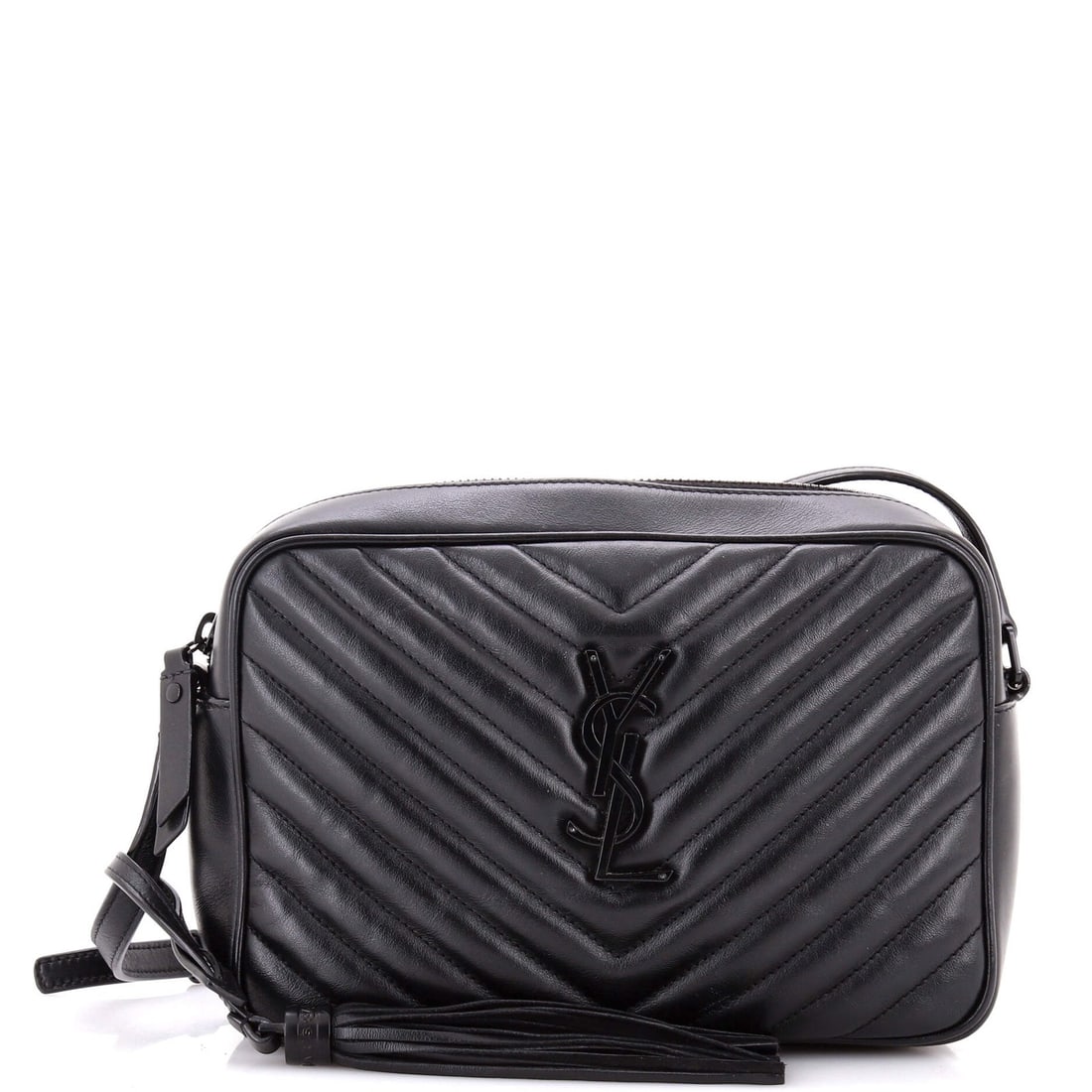 Matelasse Leather Chevron Bag Small Camera Lou Saint: Matelasse Leather Chevron Bag Small Camera Lou Saint Small Matelasse Leather Chevron Bag by Saint Laurent. This black leather cross body bag features a distinctive chevron pattern and measures 6.5"