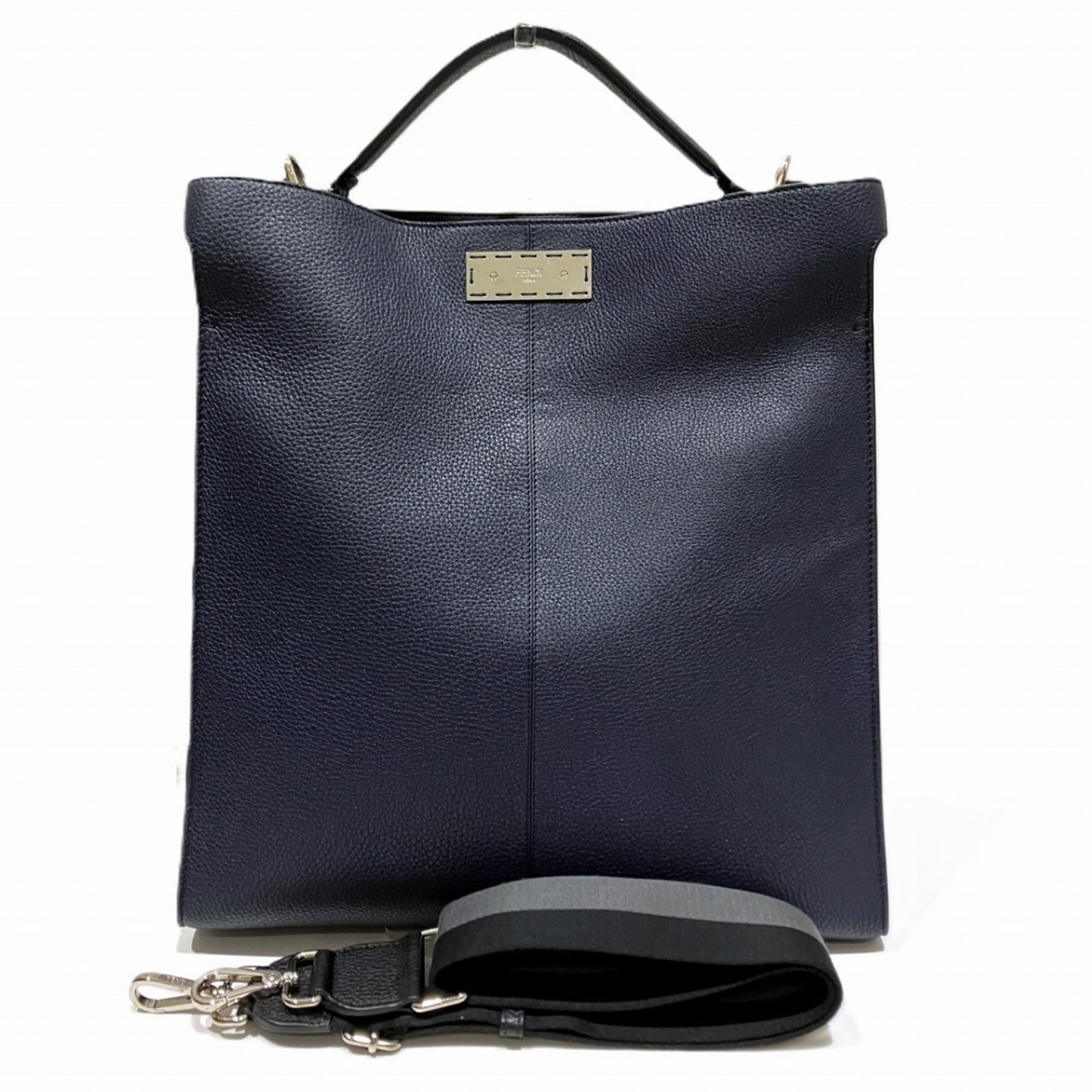 Shoulder Bag Leather: Shoulder Bag Leather Navy Fendi Peekaboo Shoulder Bag features a sleek leather design with a signature. The bag measures 37cm x 36cm x 11.5cm and has a 27cm handle and adjustable strap length. Its