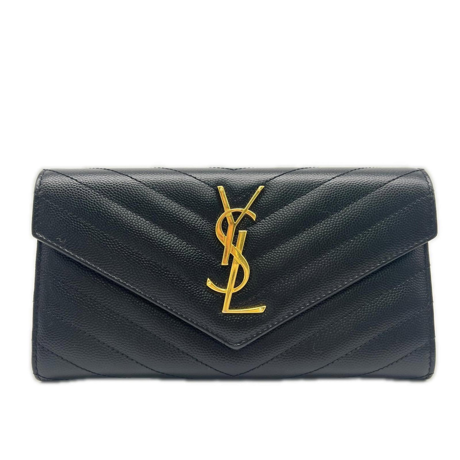 Yves Saint Laurent Long Wallet (Bi-Fold) Leather: Yves Saint Laurent Long Wallet (Bi-Fold) Leather Black Yves Saint Laurent long wallet with a bi-fold design, crafted from high-quality calfskin leather, offers a sleek and sophisticated accessory for