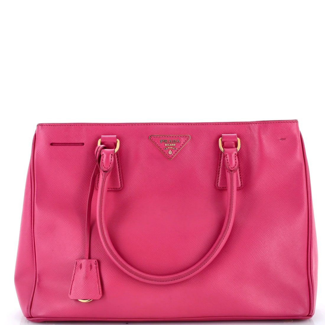 Saffiano Leather Large Prada Gardener's Tote: Saffiano Leather Large Prada Gardener's Tote Saffiano Leather Large Prada Gardener's Tote in Pink. This Prada Gardener's Tote features Saffiano Leather exterior with pink interior and gold hardware, m