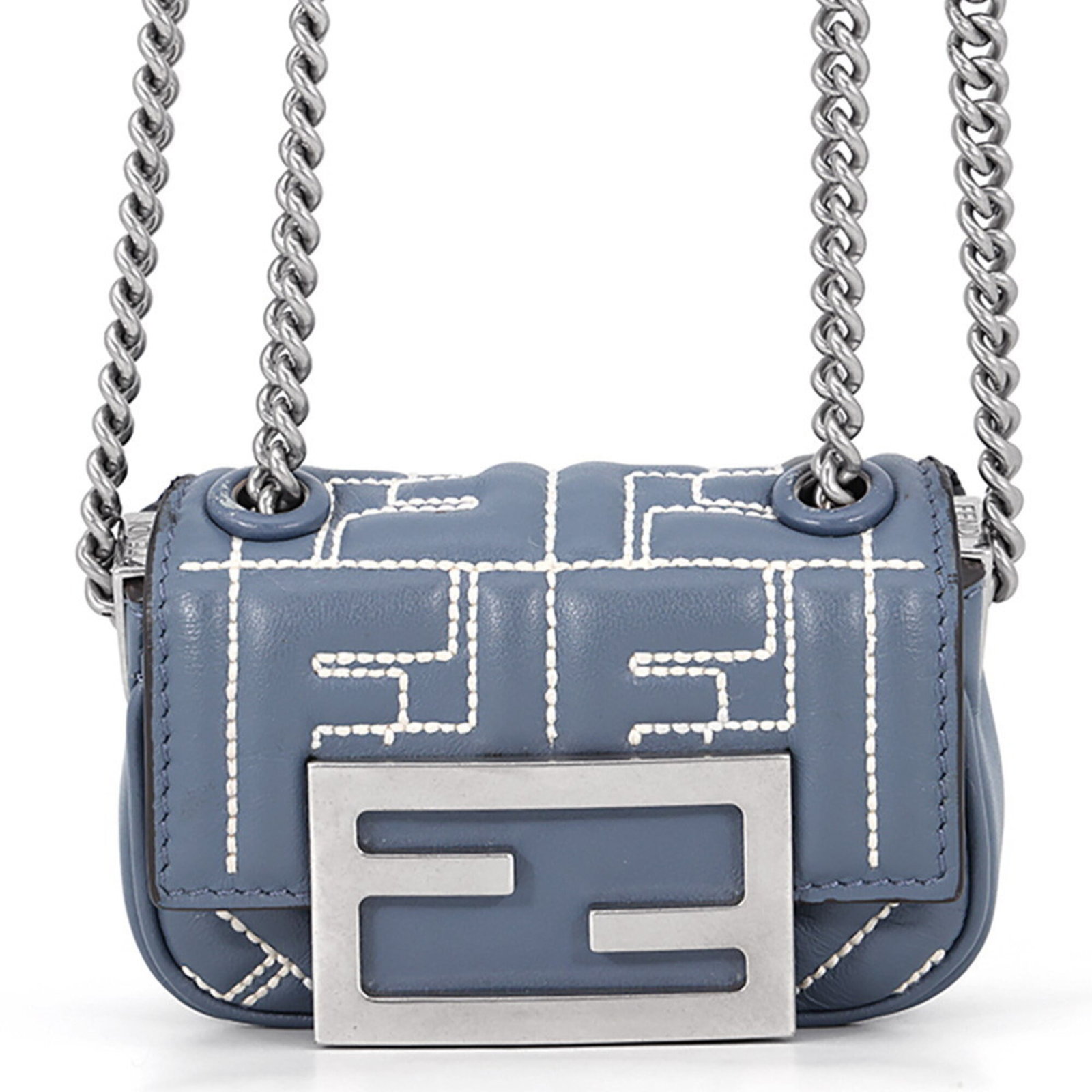 Fendi Shoulder Bag Leather: Fendi Shoulder Bag Leather Light blue and white Fendi Zucca shoulder bag made from high-quality leather, featuring silver hardware and adjustable strap length. This stylish bag measures 7.5cm x 11cm