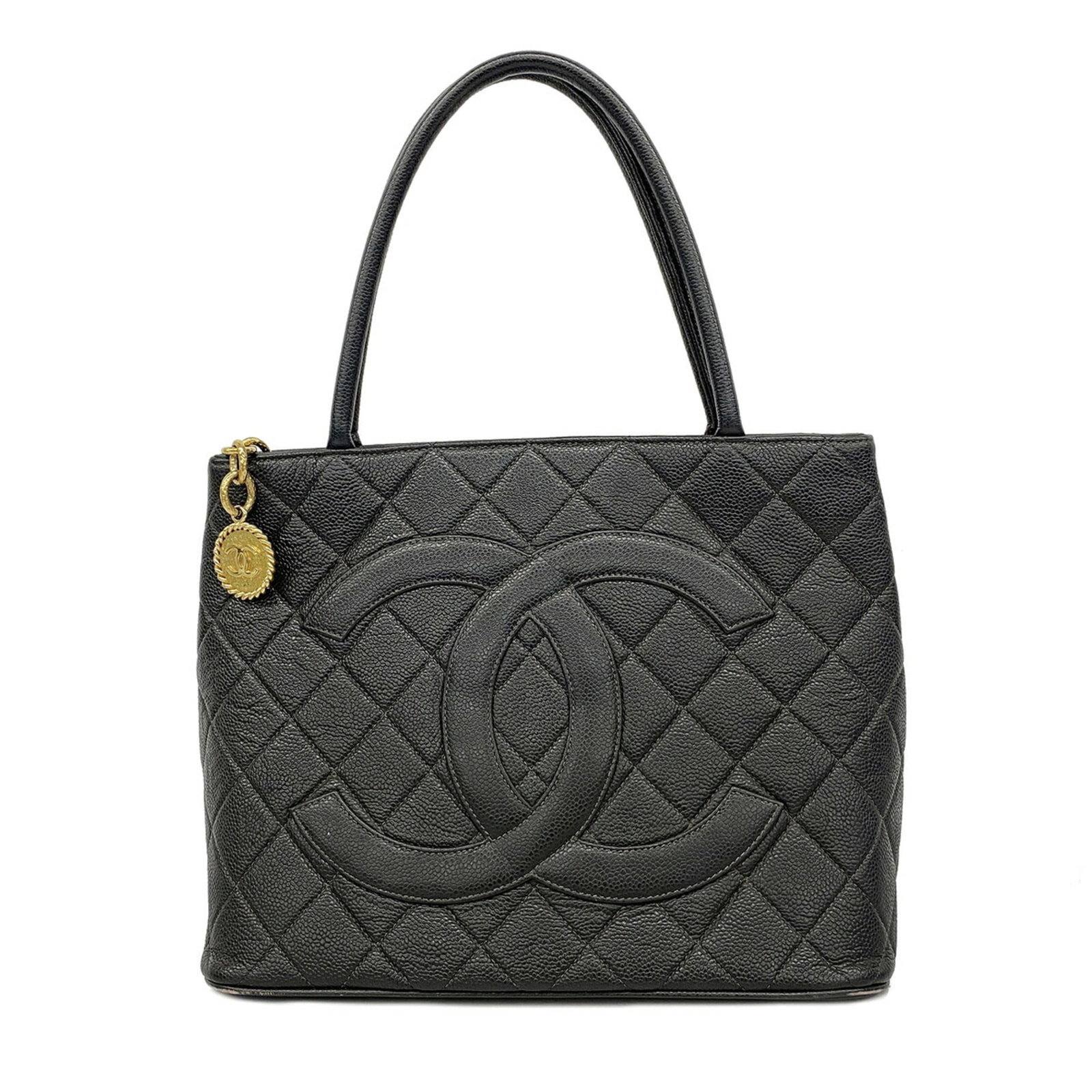Calfskin Tote Bag Chanel: Calfskin Tote Bag Chanel Calfskin Tote Bag Chanel - Black Grained Calfskin with Gold Hardware. This Chanel tote bag features a classic design with a 24cm x 30cm x 15cm size, made from high-quality