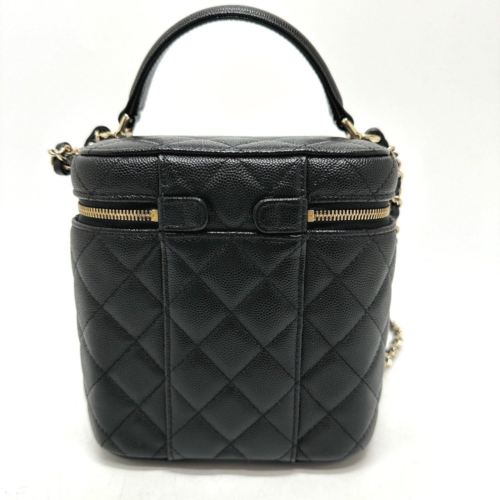 Chanel Handbag Shoulder Bag Vanity Bag Caviar Leather: Chanel Handbag Shoulder Bag Vanity Bag Caviar Leather Caviar leather in black, this Chanel AS2362 Matelasse shoulder bag features gold hardware and a zipper closure. The bag measures 16cm x 15cm x 12c