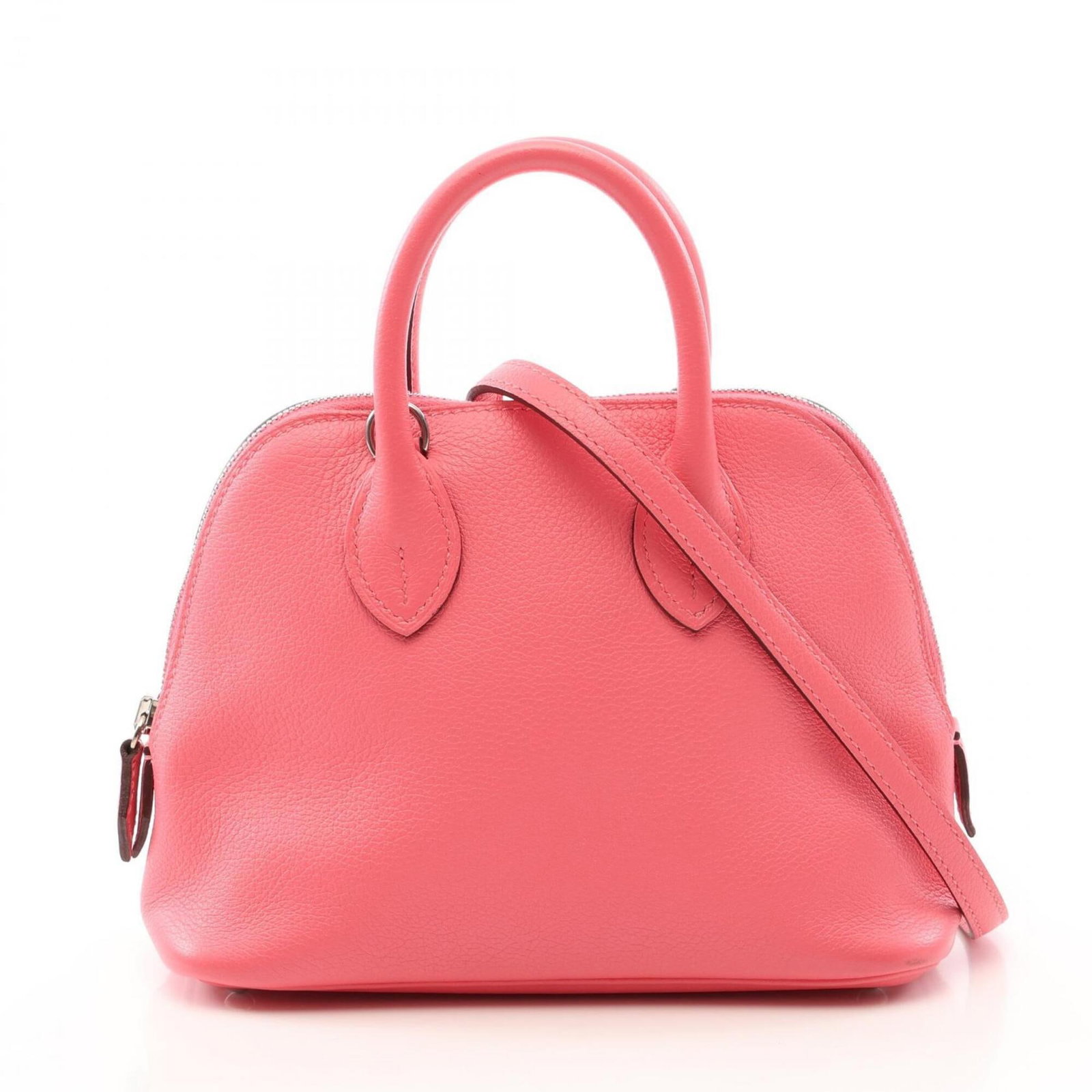 Handbag Leather Hermes: Handbag Leather Hermes Pink, Rose azalee leather handbag from Hermes, featuring silver hardware and a compact 13.5cm x 17.5cm x 7.5cm size. This stylish bag is made from high-quality leather and