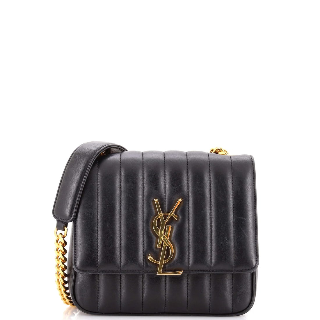 Saint Laurent Vicky Crossbody Vertical Quilted Leather Medium Bag: Saint Laurent Vicky Crossbody Vertical Quilted Leather Medium Bag The Saint Laurent Vicky Crossbody Vertical Quilted Leather Medium Bag is a stylish medium-sized bag with a vertical quilted leather