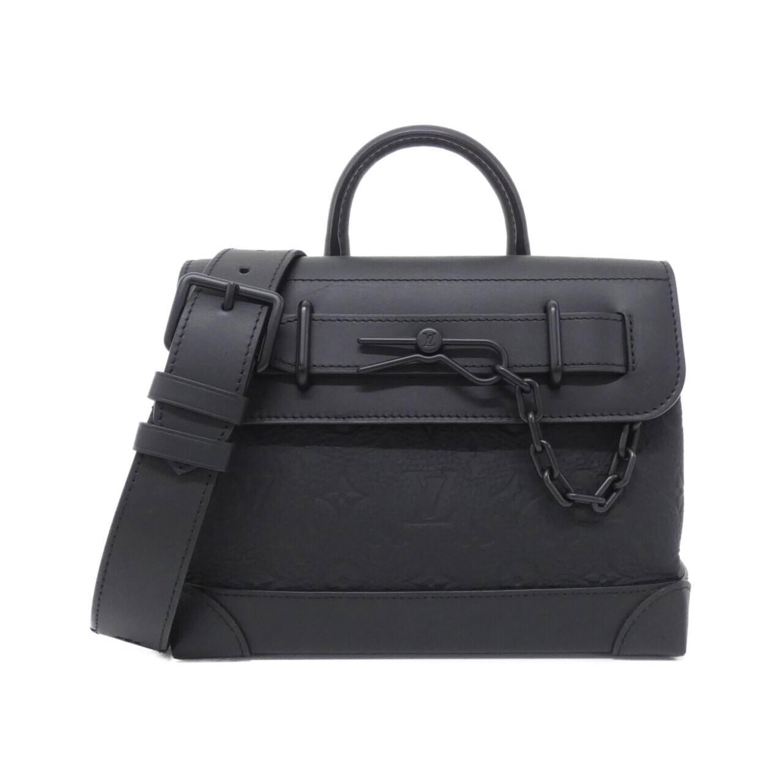 Handbag Leather Louis Vuitton: Handbag Leather Louis Vuitton This Louis Vuitton handbag is crafted from high-quality leather, specifically calfskin, and features a sleek black finish. Measuring 19cm x 25cm x 8cm, it boasts a classi