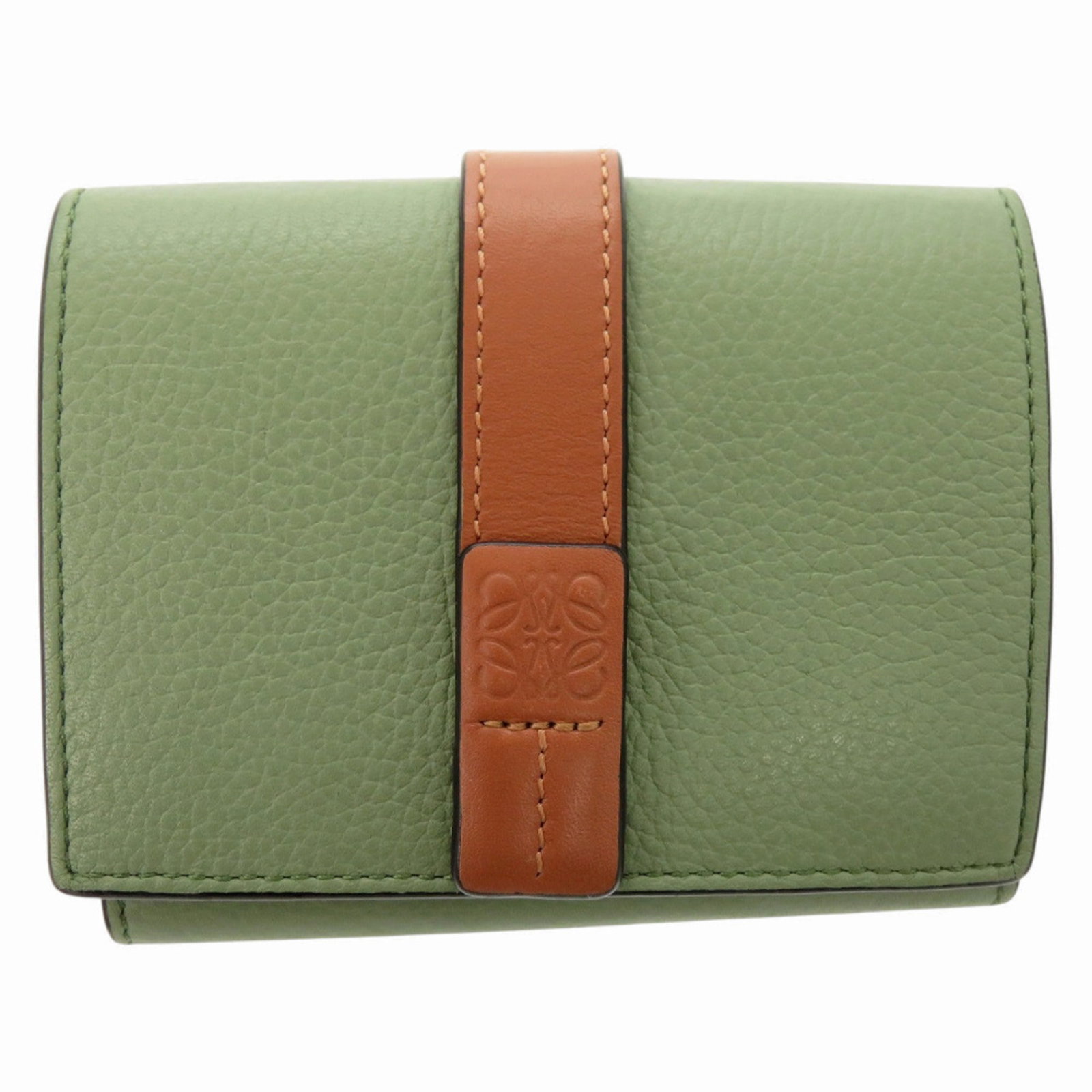 Loewe Wallet (Tri-Fold) Leather: Loewe Wallet (Tri-Fold) Leather Tri-fold leather wallet from renowned Spanish brand Loewe, featuring a classic design and premium calfskin material. The elegant brown and green color options add a tou