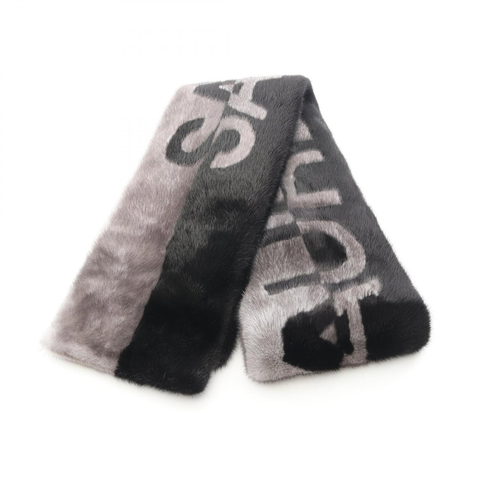 Saint Laurent Stole Fur: Saint Laurent Stole Fur Black and gray Saint Laurent stole made from mink fur, measuring 18.5cm x 1.88m. The stole features a simple design with no additional accessories. It is made from a