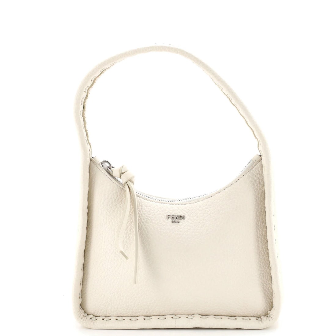 Hobo Leather Mini Fendi Selleria: Hobo Leather Mini Fendi Selleria White leather mini Fendi Selleria hobo bag with silver hardware, featuring minor creases on exterior and interior, and minor scuffs on handles and straps. The interior