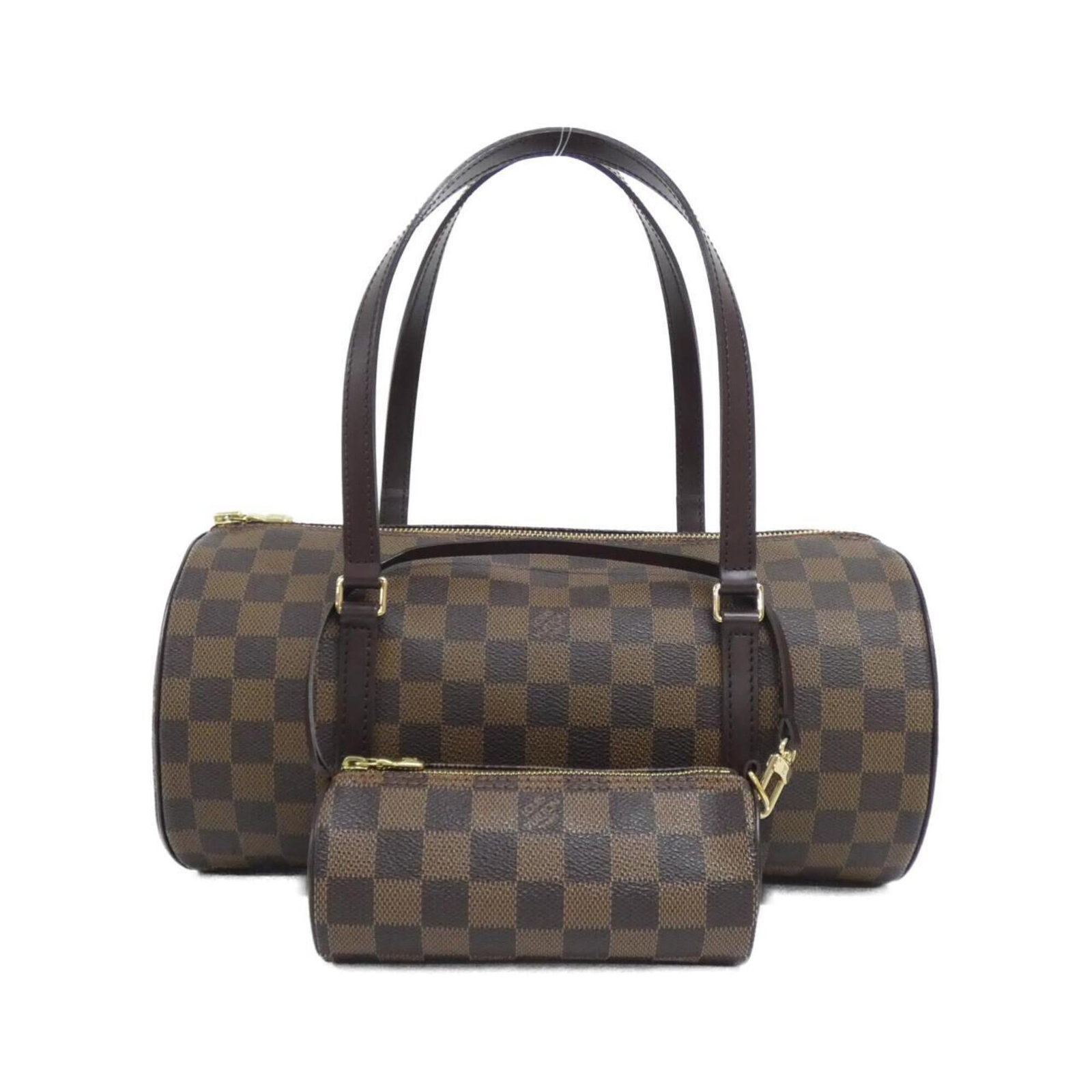 Canvas coated handbag pouch Louis Vuitton: Canvas coated handbag pouch Louis Vuitton Coated canvas, Ebene color, gold hardware, and a classic Louis Vuitton design make this canvas coated handbag pouch a stylish accessory. Measuring 15cm x