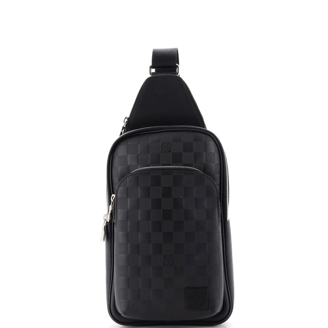 Louis Vuitton Avenue Sling Bag NM Damier Infini Leather: Louis Vuitton Avenue Sling Bag NM Damier Infini Leather Black Louis Vuitton Avenue Sling Bag with Damier Infini Leather exterior, featuring a classic cross-body design and silver hardware. The bag