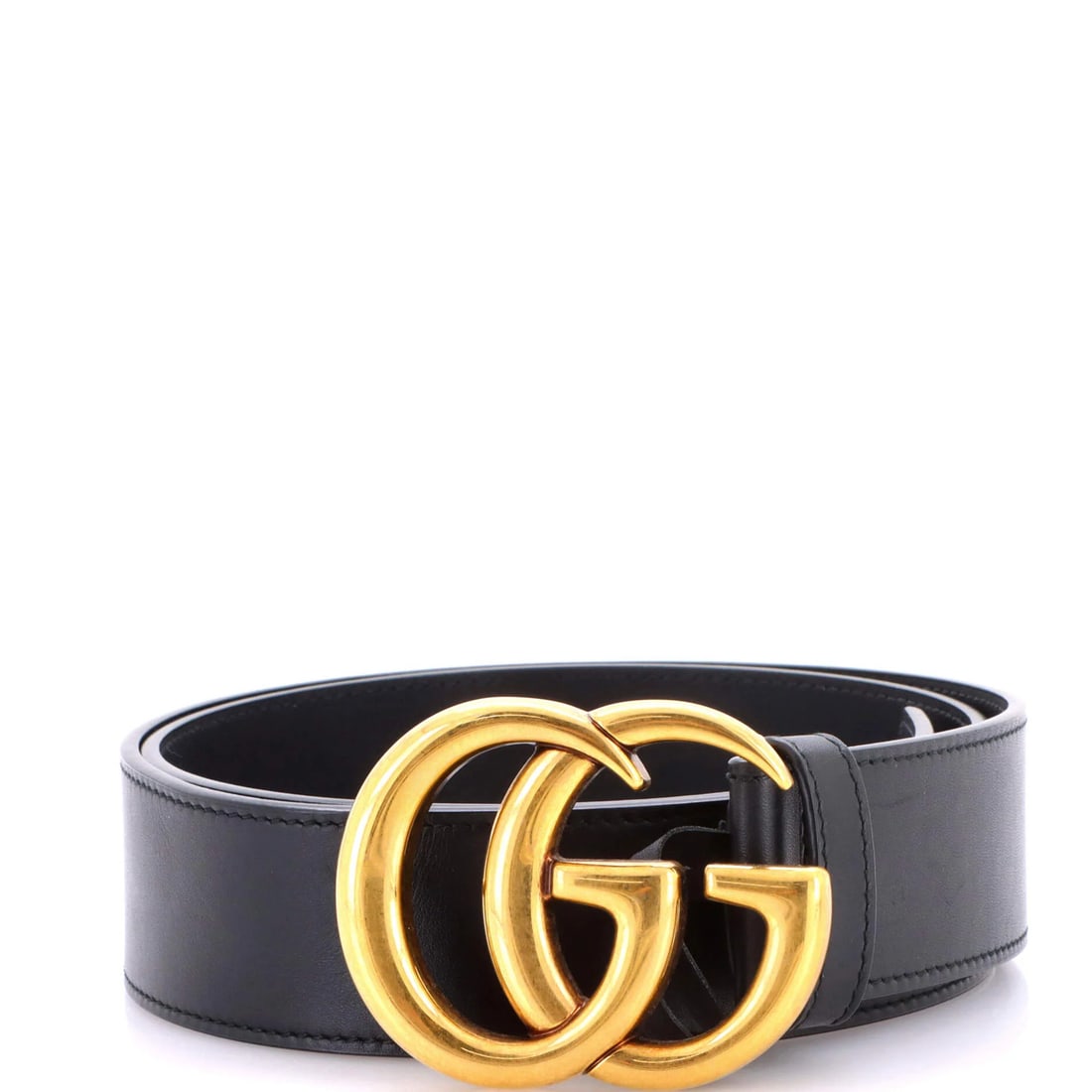 Gucci GG Marmont Leather Belt Wide: Gucci GG Marmont Leather Belt Wide Black leather belt with a wide 34" length, featuring the iconic Gucci GG Marmont design. The belt's exterior is made of high-quality leather, while the interior is l
