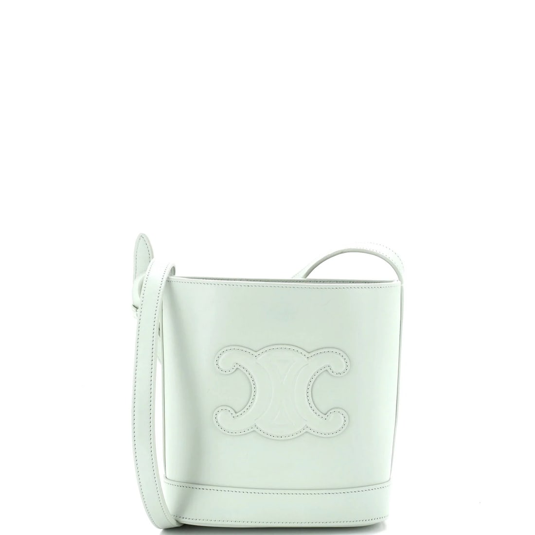 Cuir Triomphe Bag Leather Small Bucket: Cuir Triomphe Bag Leather Small Bucket Small Celine Cuir Triomphe Bucket Bag in Green Leather with Suede Interior, Featuring Gold Hardware and Minor Scuffs. This small bucket bag measures 9" tall, 6" 