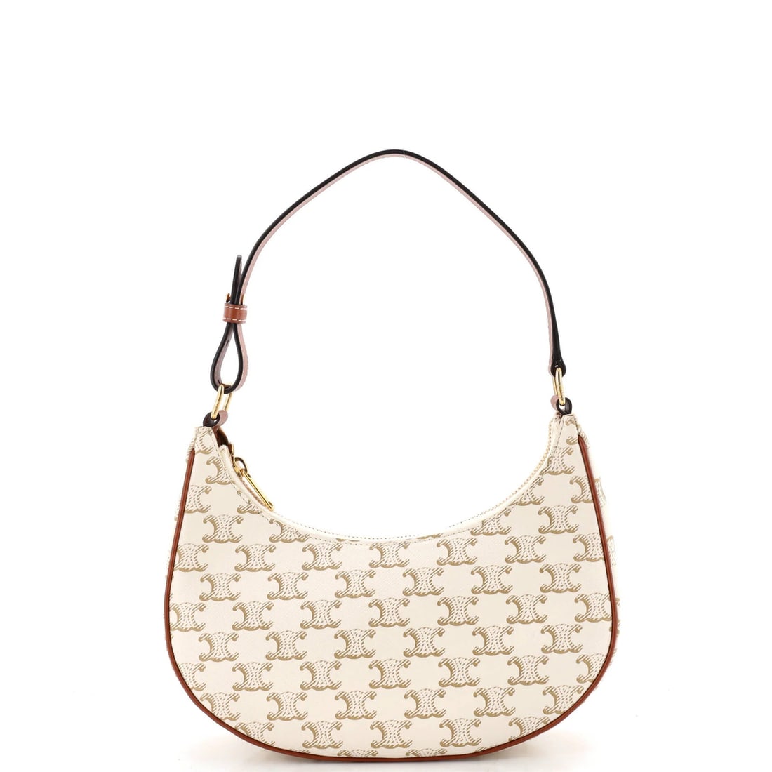 Celine Ava Bag Triomphe Coated Canvas: Celine Ava Bag Triomphe Coated Canvas The Celine Ava Bag Triomphe Coated Canvas boasts a rich, brown exterior crafted from canvas coated materials, with a sturdy gold-tone hardware accent. Measuring