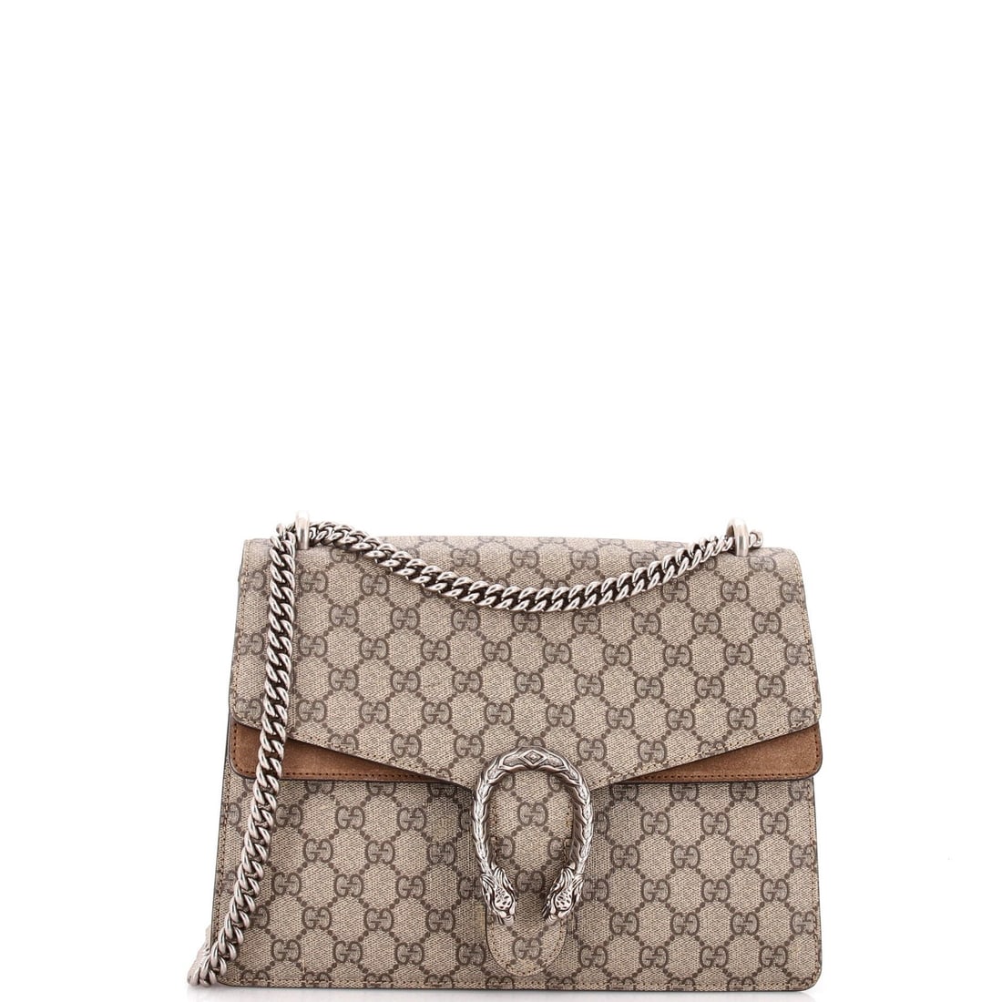 GG Coated Canvas Bag Medium Gucci Dionysus: GG Coated Canvas Bag Medium Gucci Dionysus Medium Gucci Dionysus Bag in Brown GG Coated Canvas, featuring a classic shoulder design with an 8" handle and 15" strap drop, and adorned with aged silver