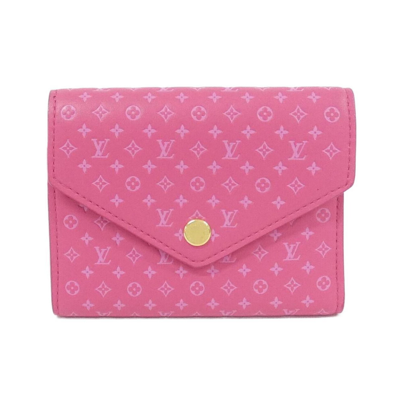 Louis Vuitton Wallet (Tri-Fold) Leather: Louis Vuitton Wallet (Tri-Fold) Leather Tri-fold leather wallet from Louis Vuitton, featuring calf leather construction and a classic design. This rose-colored wallet measures 9cm x 12cm x 2cm and is