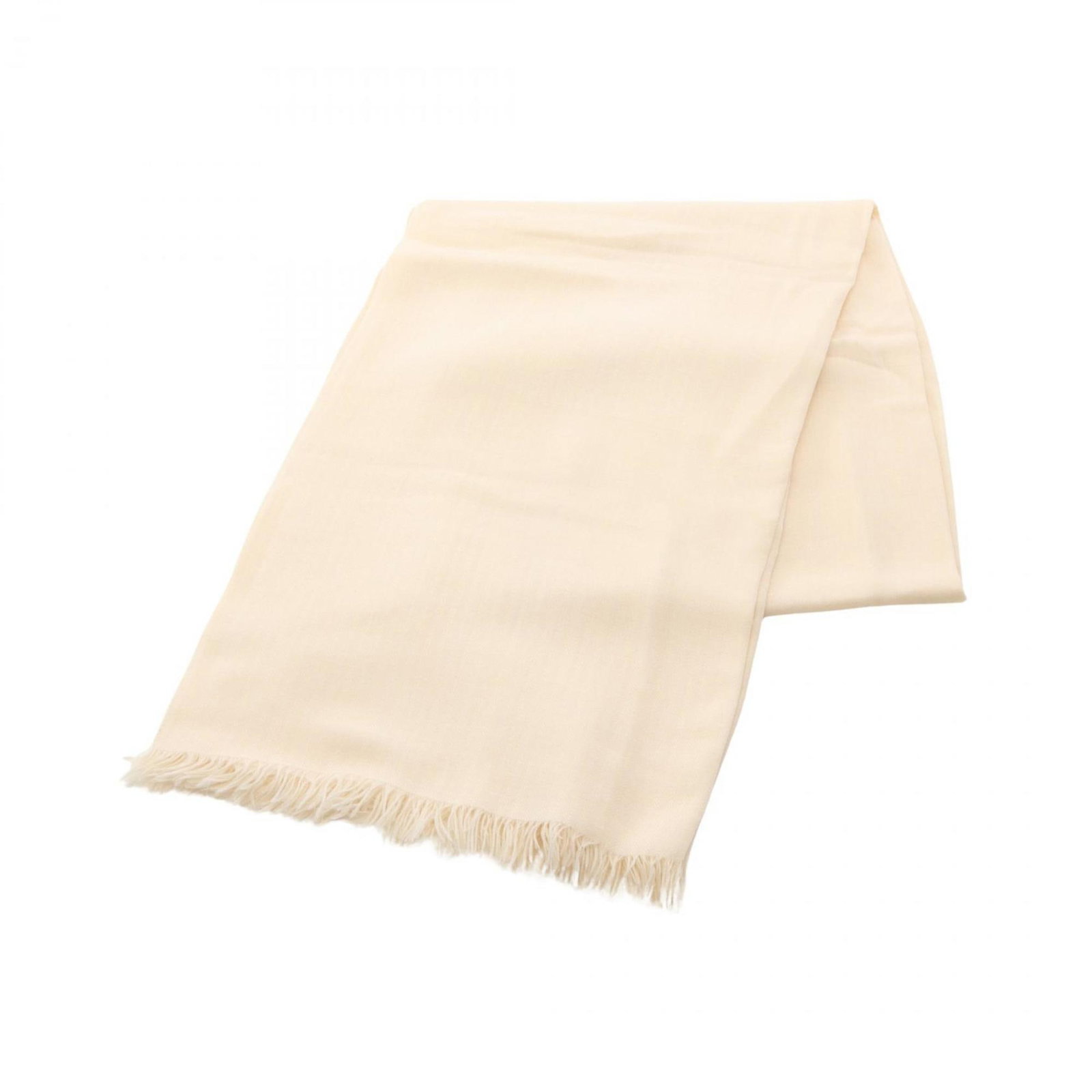 Hermes Wool Cashmere Scarf: Hermes Wool Cashmere Scarf Ivory wool cashmere scarf from Hermes, measuring 2.04m x 69cm, offering a luxurious blend of natural materials. This scarf features a classic design, perfect for adding a to