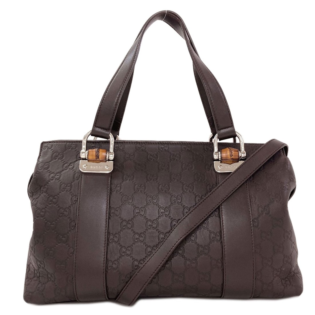Gucci 355772 Bamboo Gg Guccissima 2Way Tote Bag Calf: Gucci 355772 Bamboo Gg Guccissima 2Way Tote Bag Calf Black Gucci 355772 Bamboo Gg Guccissima 2Way Tote Bag with Calf Exterior. This Gucci tote bag features a sleek black design with a unique bamboo pa