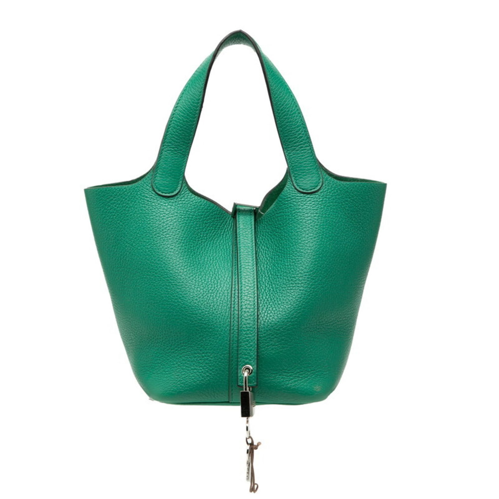 Clemence Leather Handbag Taurillon Hermes: Clemence Leather Handbag Taurillon Hermes Taurillon clemence leather handbag from Hermes, with a striking green color and silver hardware, adds a touch of elegance to any outfit. Measuring 18cm x 14cm