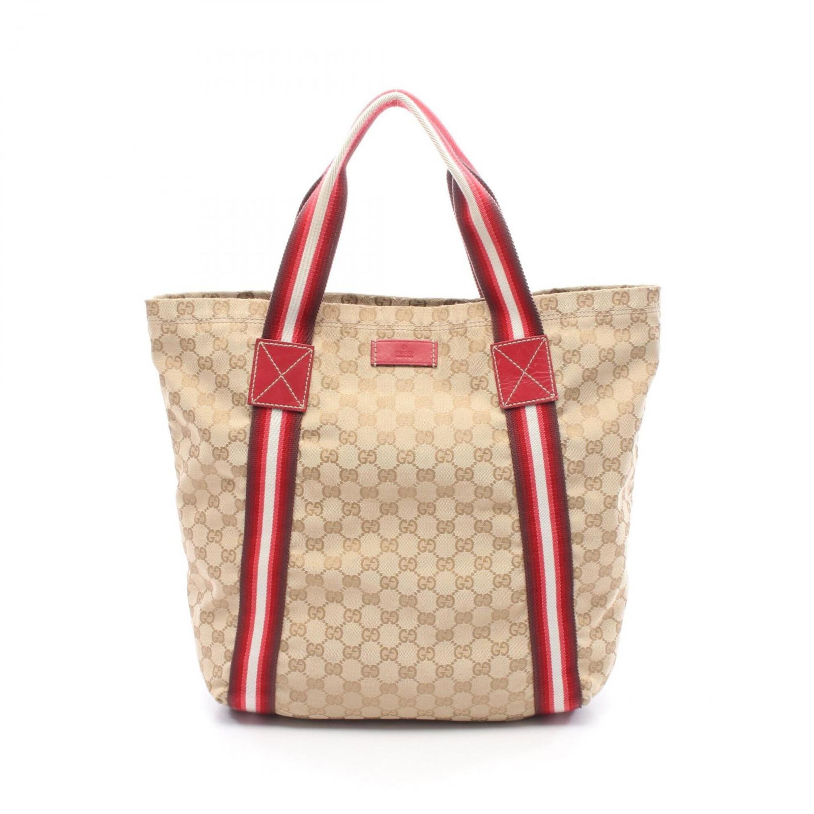Handbag Tote Bag Canvas Leather Gucci: Handbag Tote Bag Canvas Leather Gucci Canvas and leather Gucci tote bag in beige and multi-color with a red accent, measuring 37cm x 33cm x 12.5cm. This stylish handbag features a unique combination