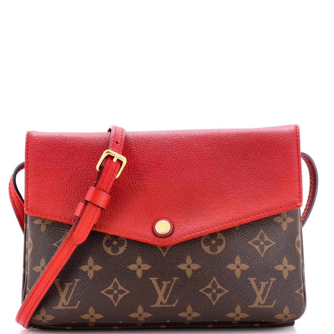 Twice Handbag Monogram Canvas Leather Louis Vuitton: Twice Handbag Monogram Canvas Leather Louis Vuitton Twice Handbag Monogram Canvas Leather Louis Vuitton is a unique cross body bag featuring a bold red exterior with a canvas coated leather finish