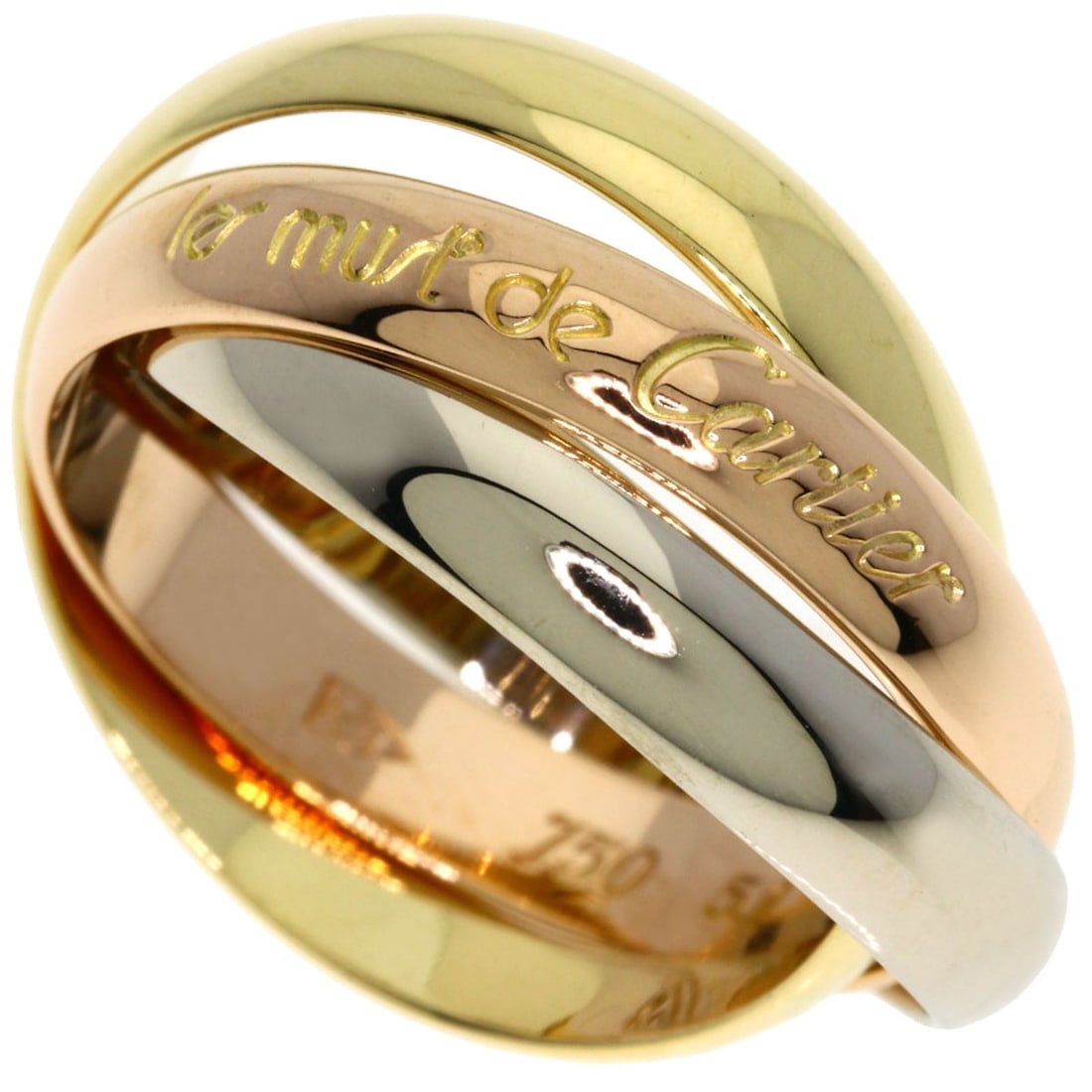 Cartier Trinity #51 Ring K18 Yellow Gold 18K Pink Gold: Cartier Trinity #51 Ring K18 Yellow Gold 18K Pink Gold Cartier Trinity #51 Ring in K18 Yellow Gold features a unique design with a signature. This 18K pink gold piece is a standalone ring with no