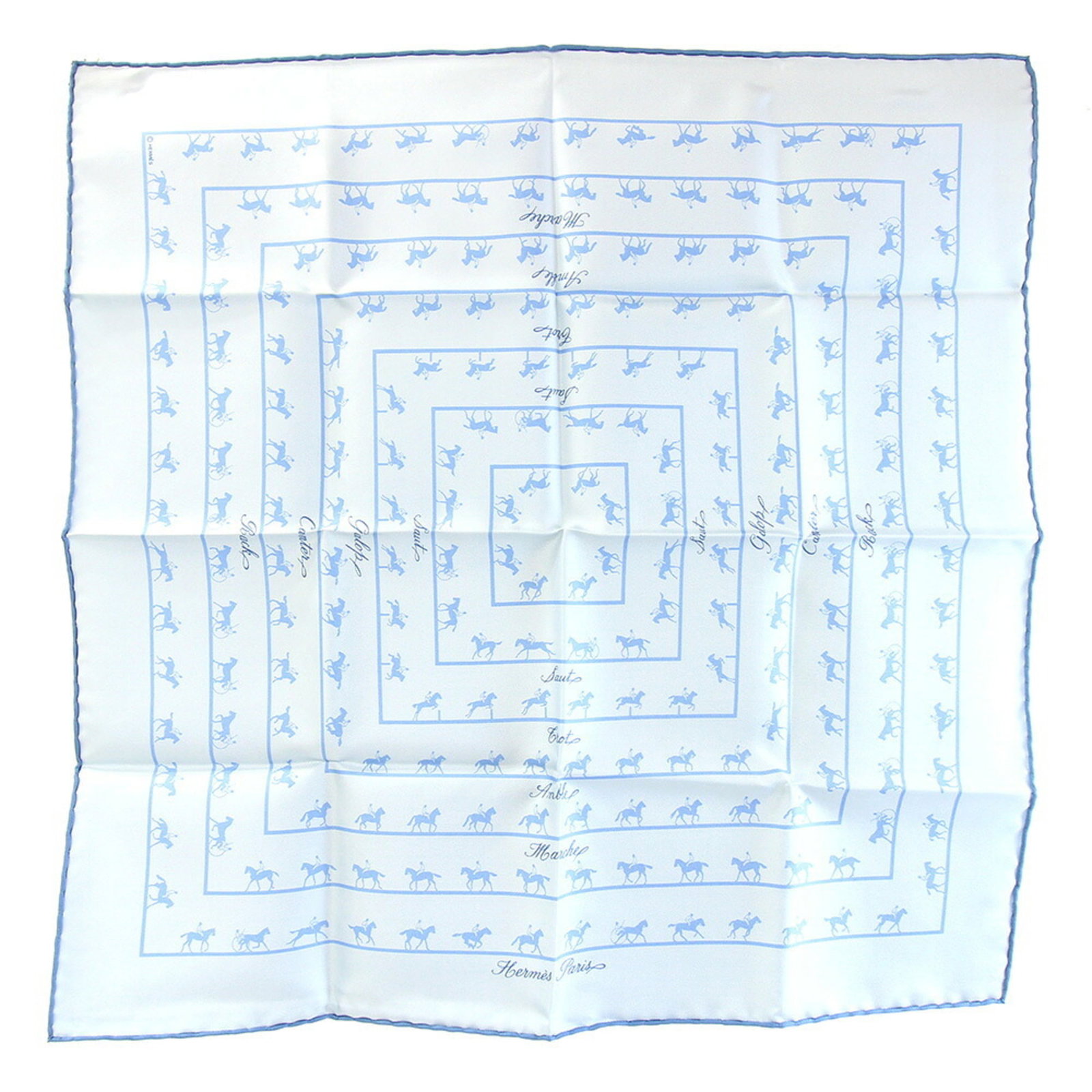 Hermes Silk Handkerchief: Hermes Silk Handkerchief Silk handkerchiefs from renowned French fashion house Hermes are a timeless accessory for any occasion. This light blue silk handkerchief, measuring 42cm x 42cm, is crafted