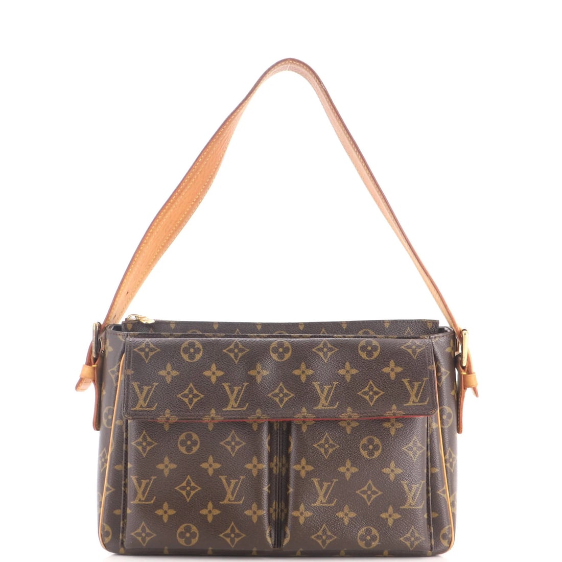 Handbag Monogram Canvas Viva MM Louis Vuitton: Handbag Monogram Canvas Viva MM Louis Vuitton Canvas Coated Louis Vuitton Handbag in Brown with Red Interior, Gold Hardware, and Signature. This Viva Cite MM shoulder bag features a classic monogram c