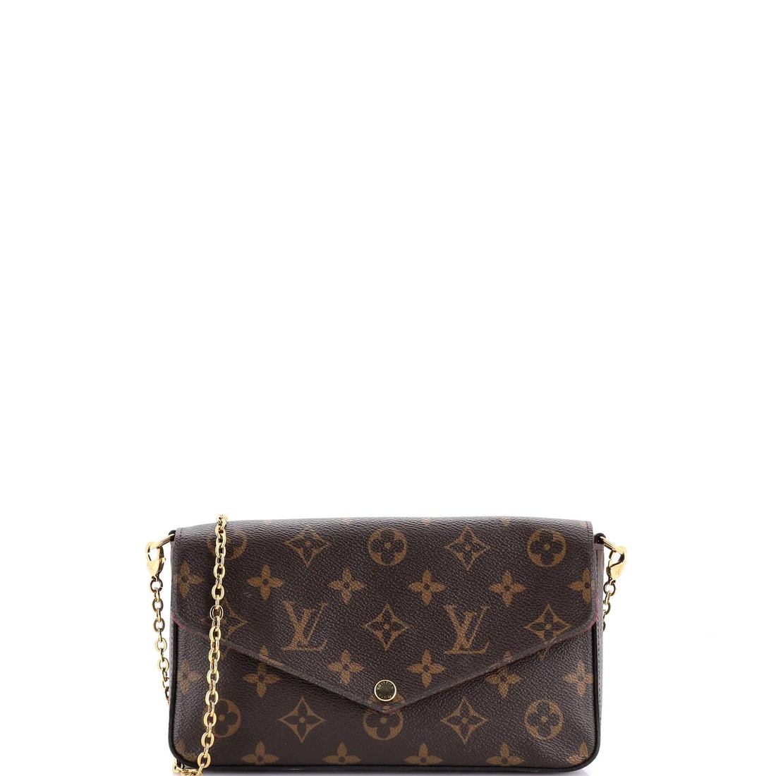 Monogram Pochette Canvas Vuitton Felicie Louis: Monogram Pochette Canvas Vuitton Felicie Louis The Louis Vuitton Felicie Pochette Monogram Canvas Vuitton is a stylish cross body bag with a classic design. With its brown canvas exterior and red inte