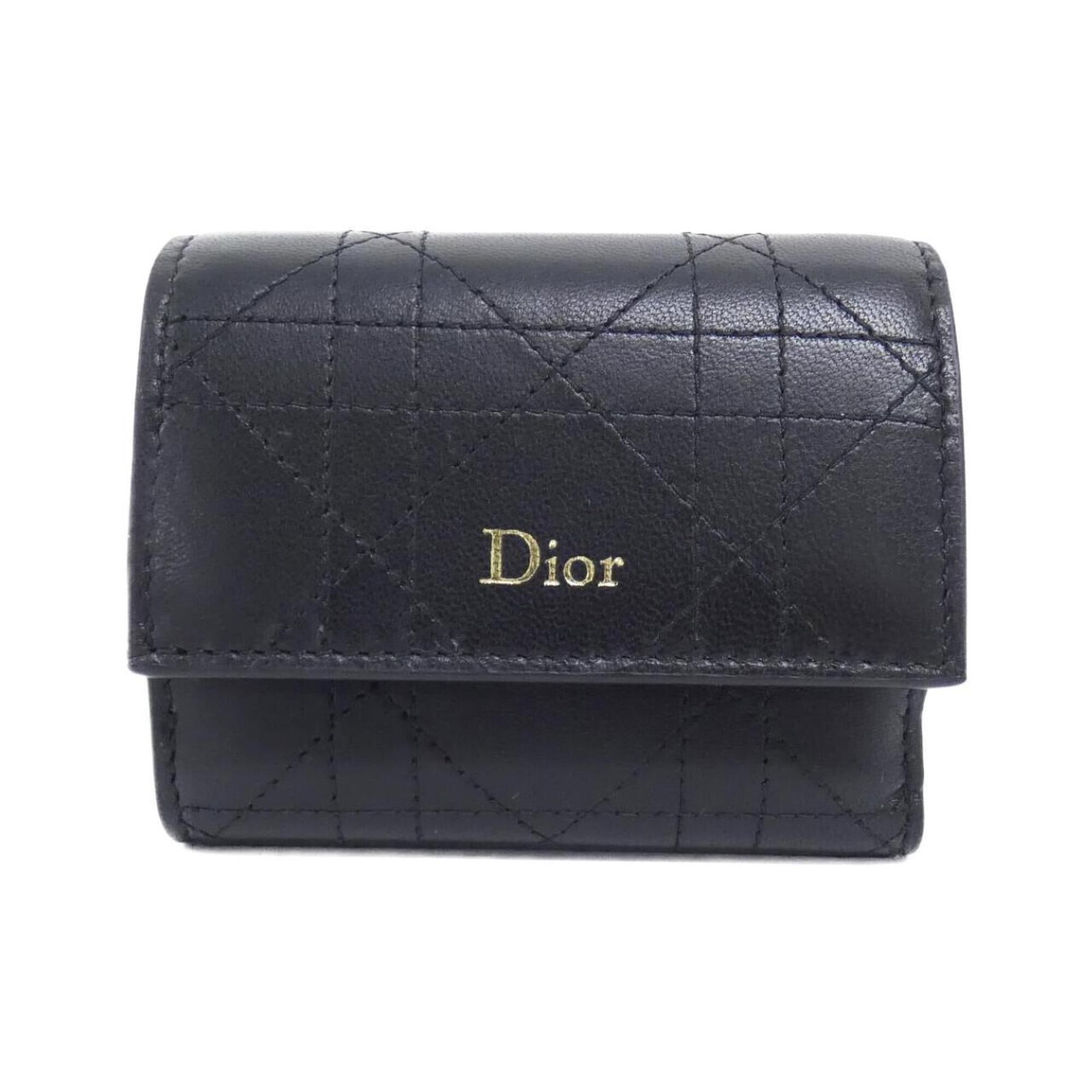 Christian Dior Wallet (Tri-Fold) Leather: Christian Dior Wallet (Tri-Fold) Leather Christian Dior's tri-fold wallet is crafted from luxurious lambskin leather in a sleek black finish. Measuring 8cm x 10cm x 2.5cm, this stylish accessory is