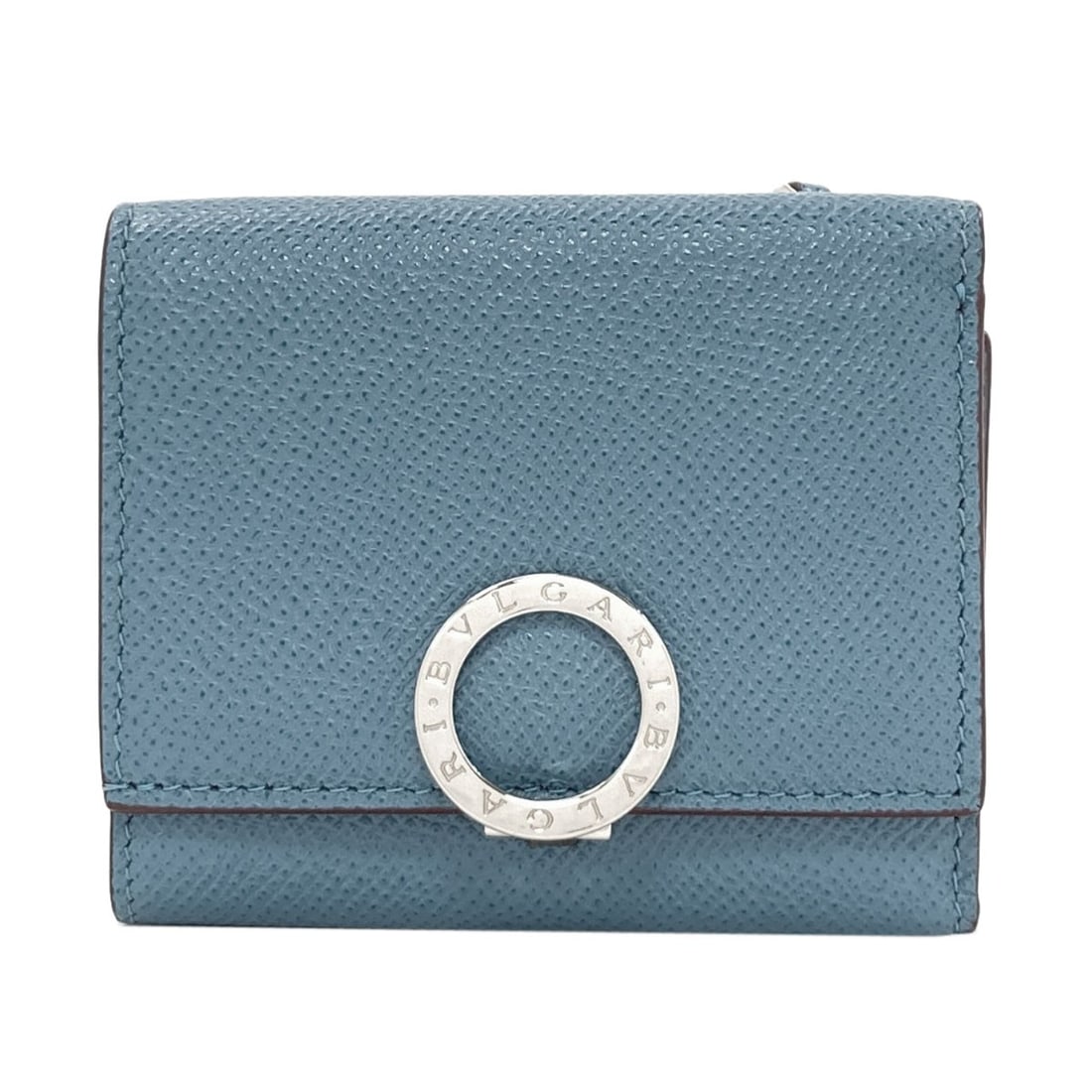 Bvlgari Logo Tri-Fold Wallet (With Coin Pocket) Leather: Bvlgari Logo Tri-Fold Wallet (With Coin Pocket) Leather Blue Bvlgari Logo Tri-Fold Wallet with Coin Pocket. Made from high-quality leather, this tri-fold wallet features a distinctive blue exterior