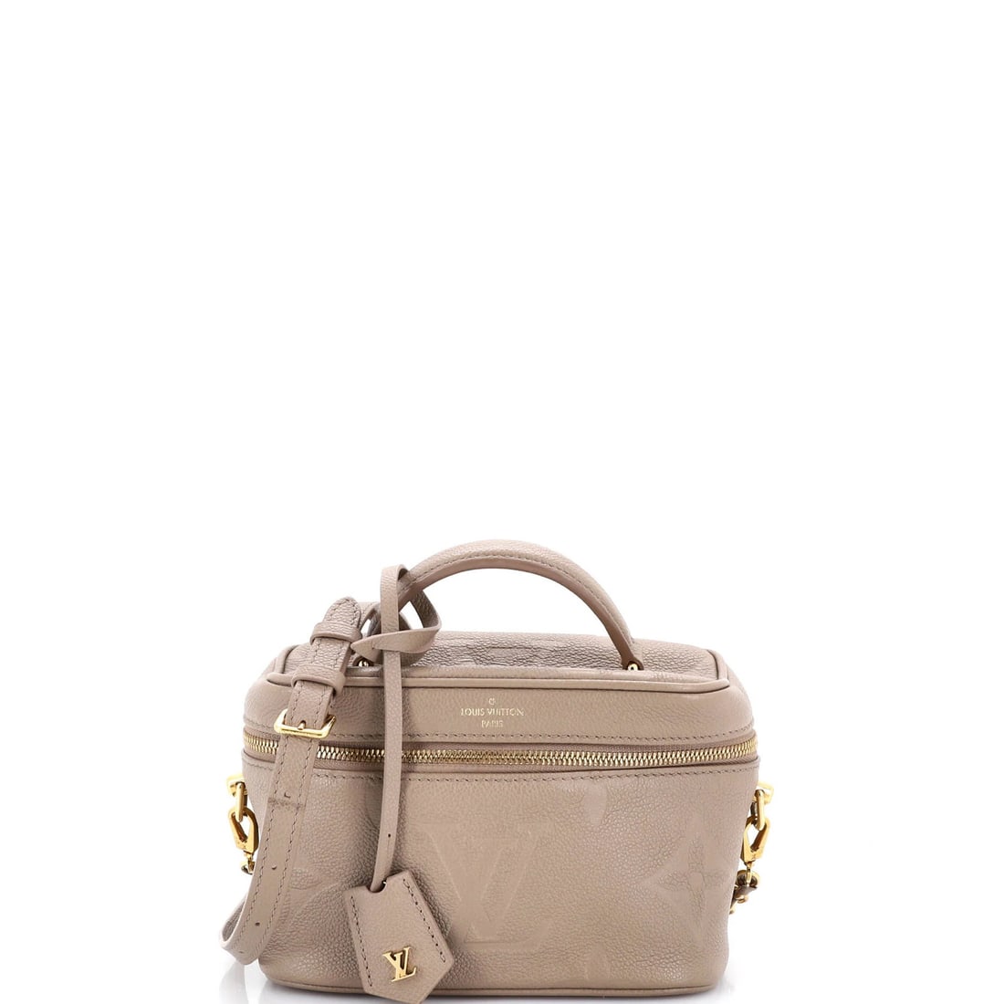 Handbag Giant Monogram Vuitton Louis Empreinte Vanity: Handbag Giant Monogram Vuitton Louis Empreinte Vanity Neutral-colored Giant Monogram Vuitton Louis Empreinte Vanity handbag with leather exterior and microfiber interior, featuring gold hardware and