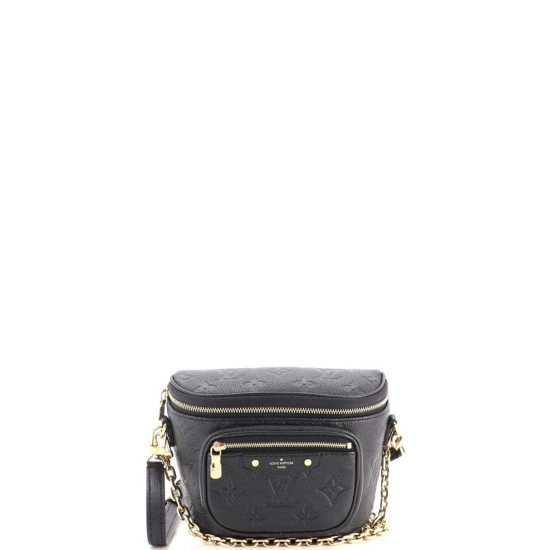 Mini Louis Vuitton Bum Bag Leather Monogram Empreinte: Mini Louis Vuitton Bum Bag Leather Monogram Empreinte Mini Louis Vuitton Bum Bag Leather Monogram Empreinte in Black features a sleek design with a gold-tone hardware. The bag measures 5.5" in height 