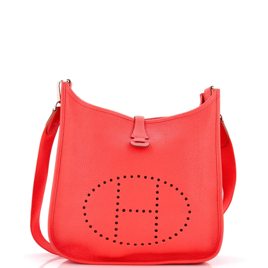 Evelyne Bag Gen I Clemence Hermes: Evelyne Bag Gen I Clemence Hermes The Evelyne Bag Gen I Clemence PM from Hermes boasts a striking pink exterior and matching raw leather interior, showcasing the brand's signature style. With a Pallad