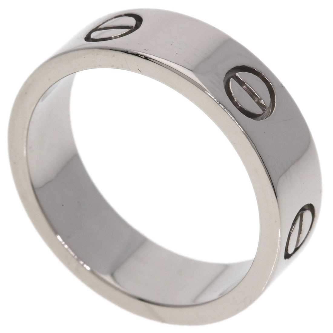 Cartier Love Ring #57 Ring K18 White Gold: Cartier Love Ring #57 Ring K18 White Gold K18 White Gold Cartier Love Ring #57 features a sleek, silver-toned design with no main stone. This Cartier Love Ring is crafted from high-quality K18 gold, s