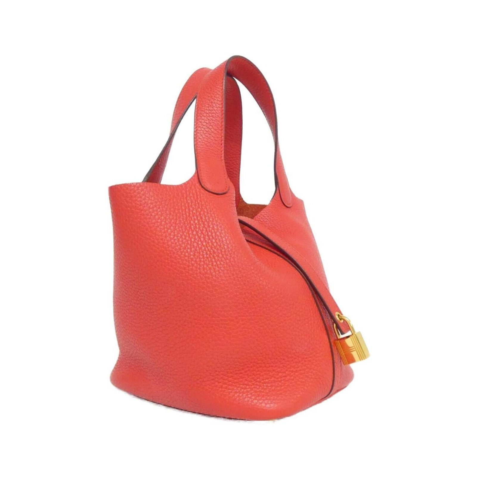 Clemence Leather Handbag Taurillon Hermes: Clemence Leather Handbag Taurillon Hermes Taurillon clemence leather handbag with gold hardware, featuring a signature and key and padlock accessories. This Herm?s MPN 056289CC handbag measures