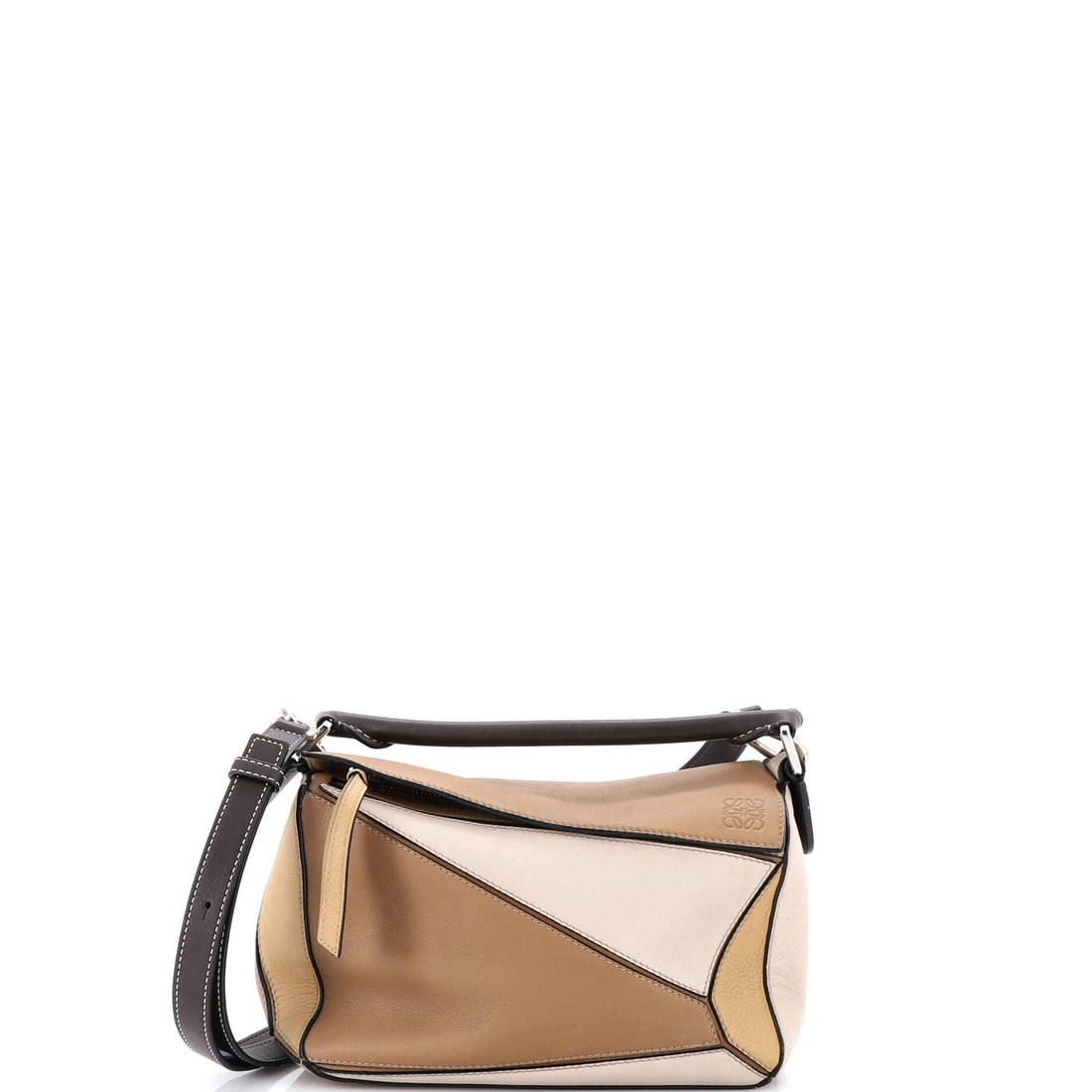 Small Leather Puzzle Bag Loewe: Small Leather Puzzle Bag Loewe Small Leather Puzzle Bag Loewe is a stylish and functional satchel with a rich brown leather exterior and neutral interior. The bag features a classic design with a
