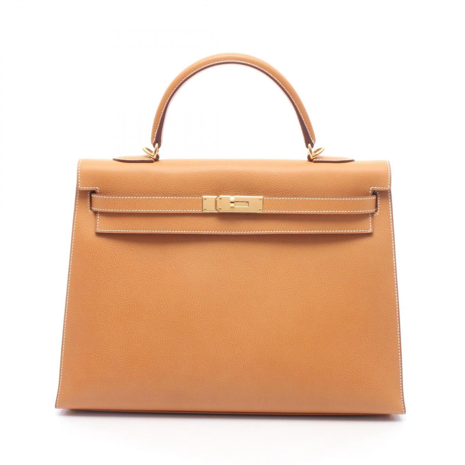 Handbag Leather Hermes: Handbag Leather Hermes This luxurious brown leather handbag from Hermes features a classic design with a natural finish, measuring 25cm x 35cm x 12cm. The timeless style and high-quality materials mak
